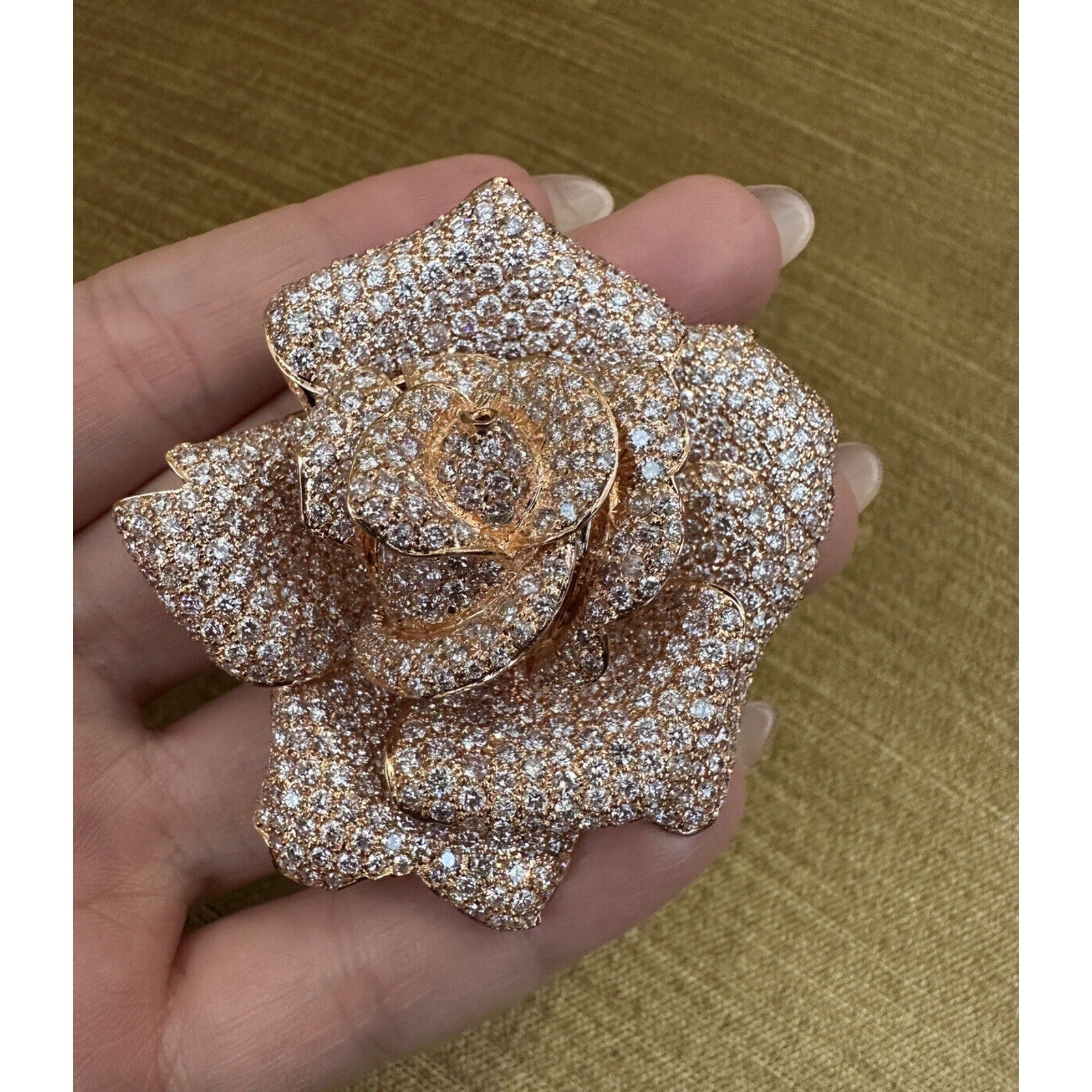 Large Diamond Rose Pin/Brooch/Pendant 22.00 cttw in 18k Rose Gold