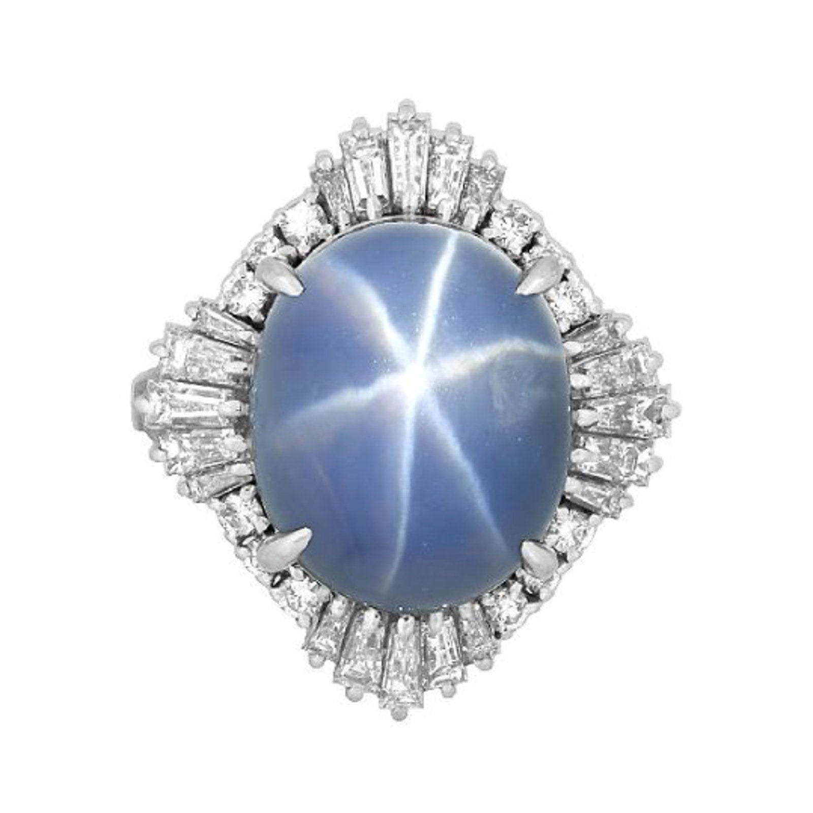 GIA 12.95 cts. Unheated Blue Star Sapphire & Diamond Ring in Platinum - HM2218AE