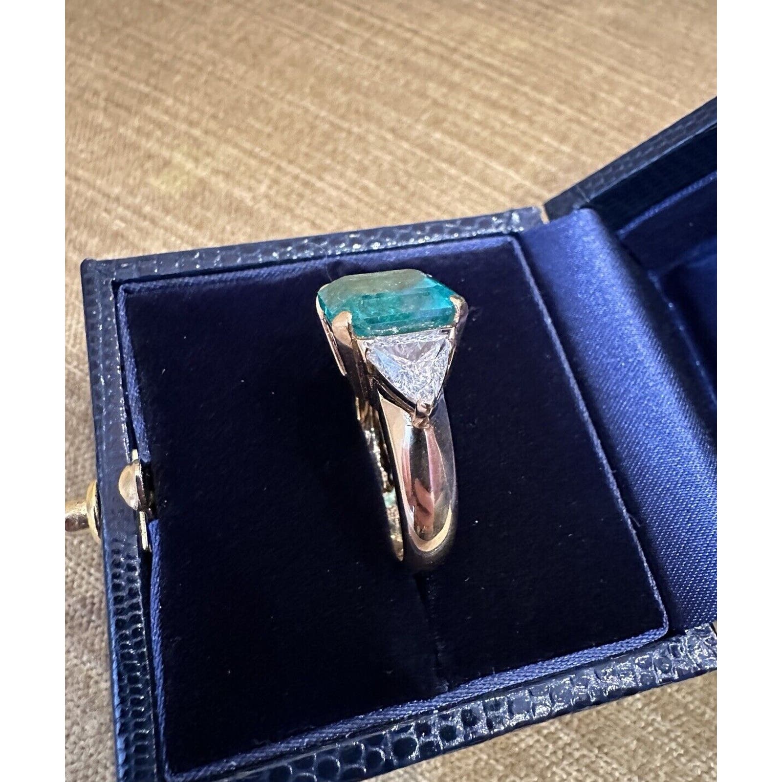 GIA Colombian 7.72 ct Emerald in Three Stone Ring in 18k Yellow Gold - HM2552SA