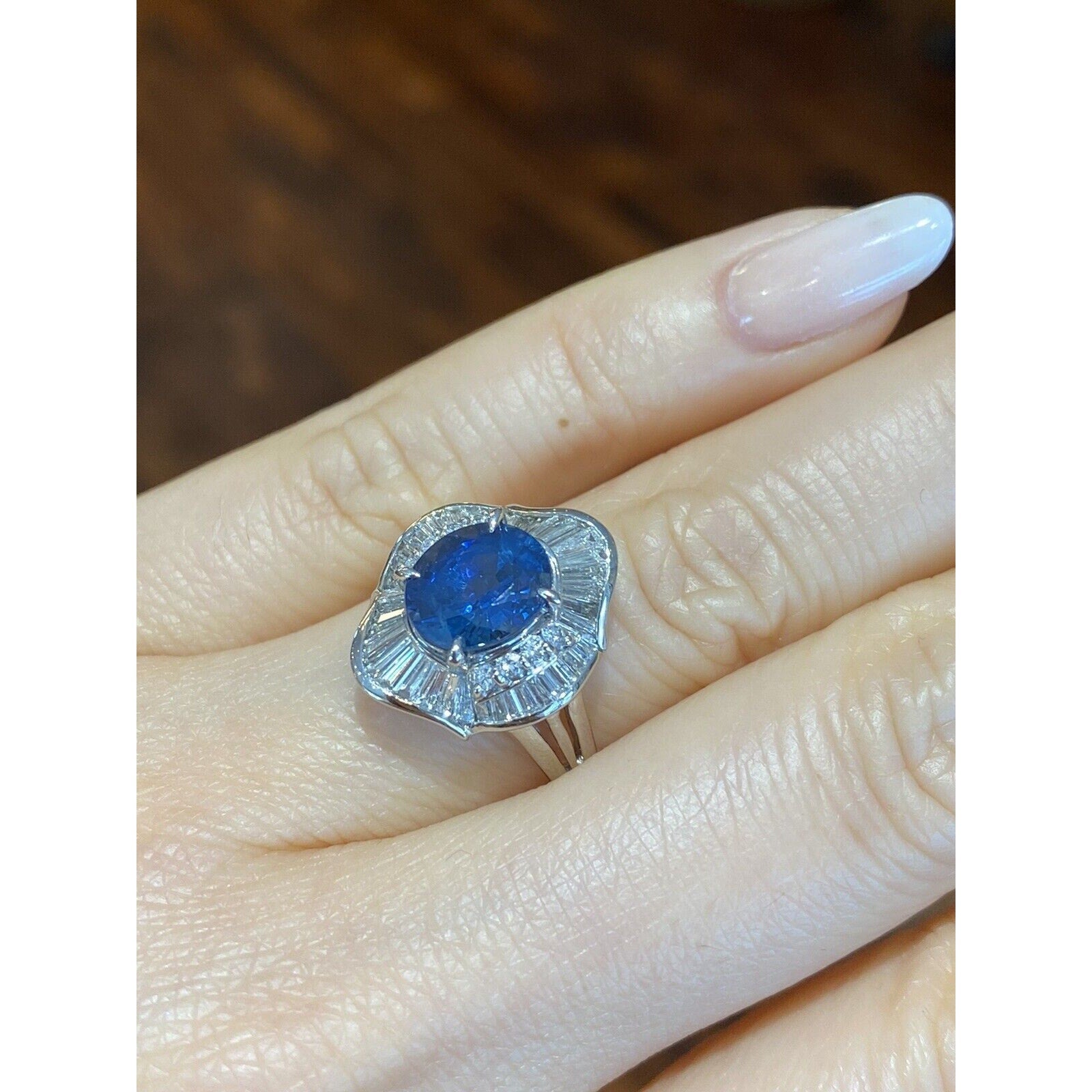 Estate 2.89 carat Oval Sapphire and Diamond Ring in Platinum