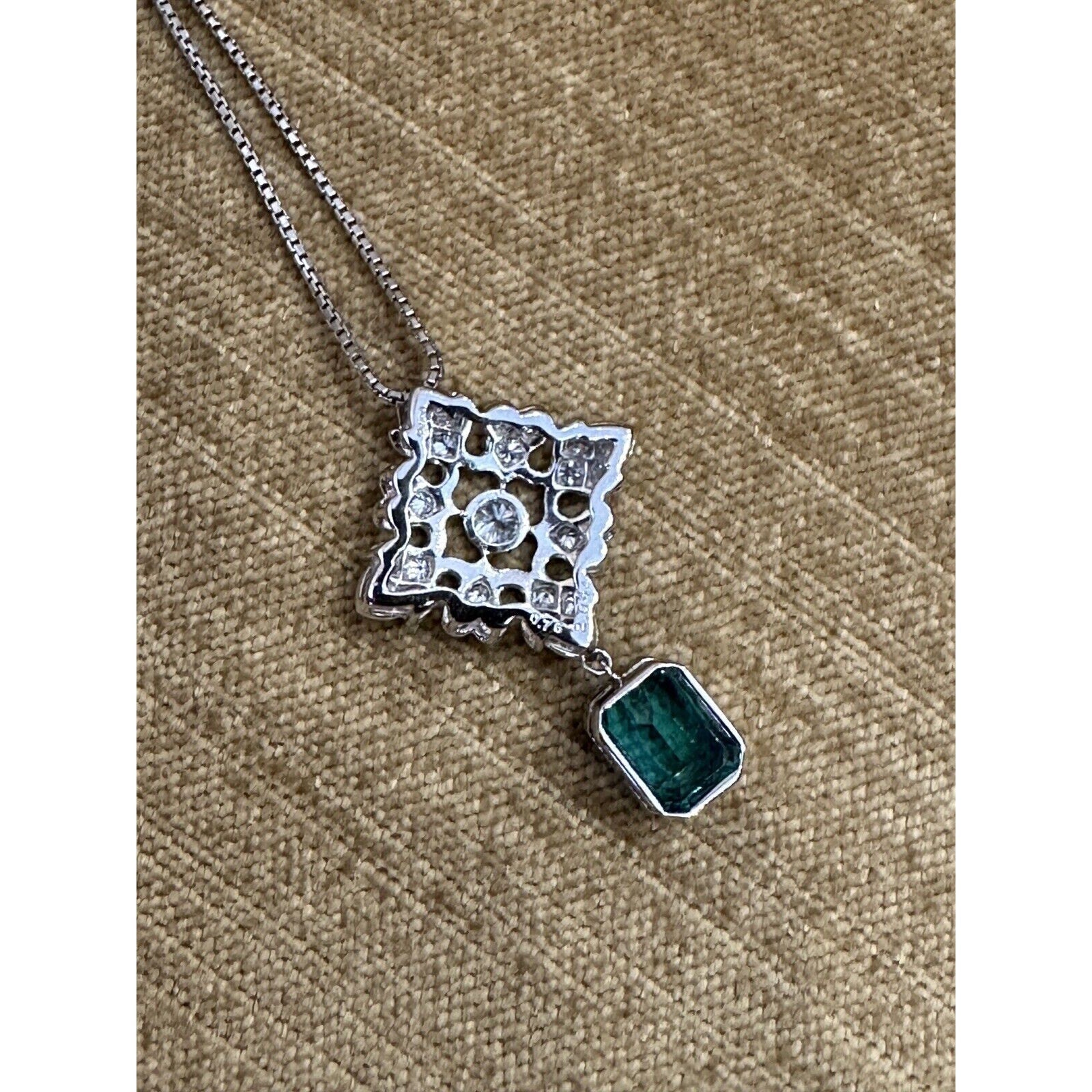 Emerald Drop and Diamond Pendant Necklace in Platinum - HM2496AI