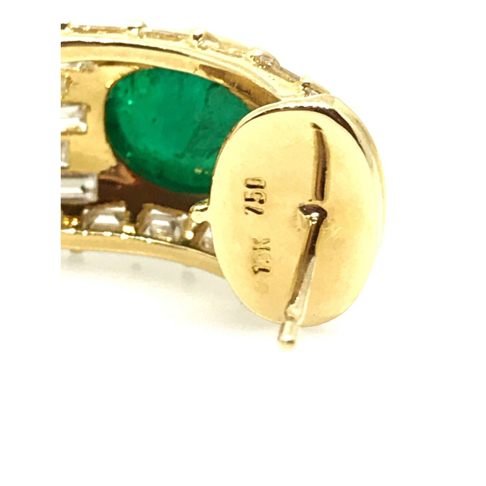 Estate Emerald and Diamond Half Hoop Earrings in 18k Yellow Gold