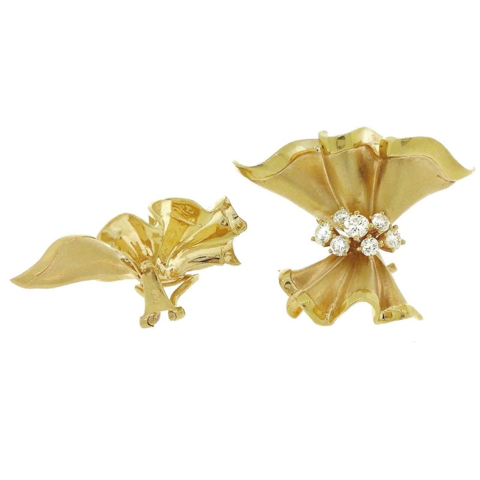 Ruffled Bow Diamond Earrings in 18k Yellow Gold