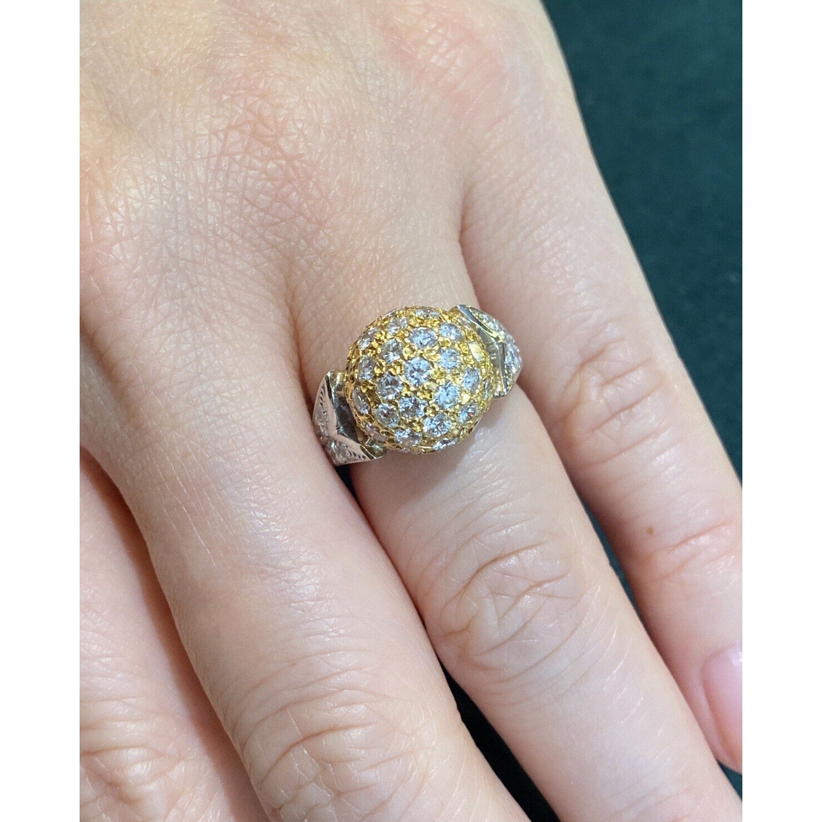 Diamond Pave Ball Ring with 2.00 ct in Platinum/18k Yellow Gold - HM1410AZ