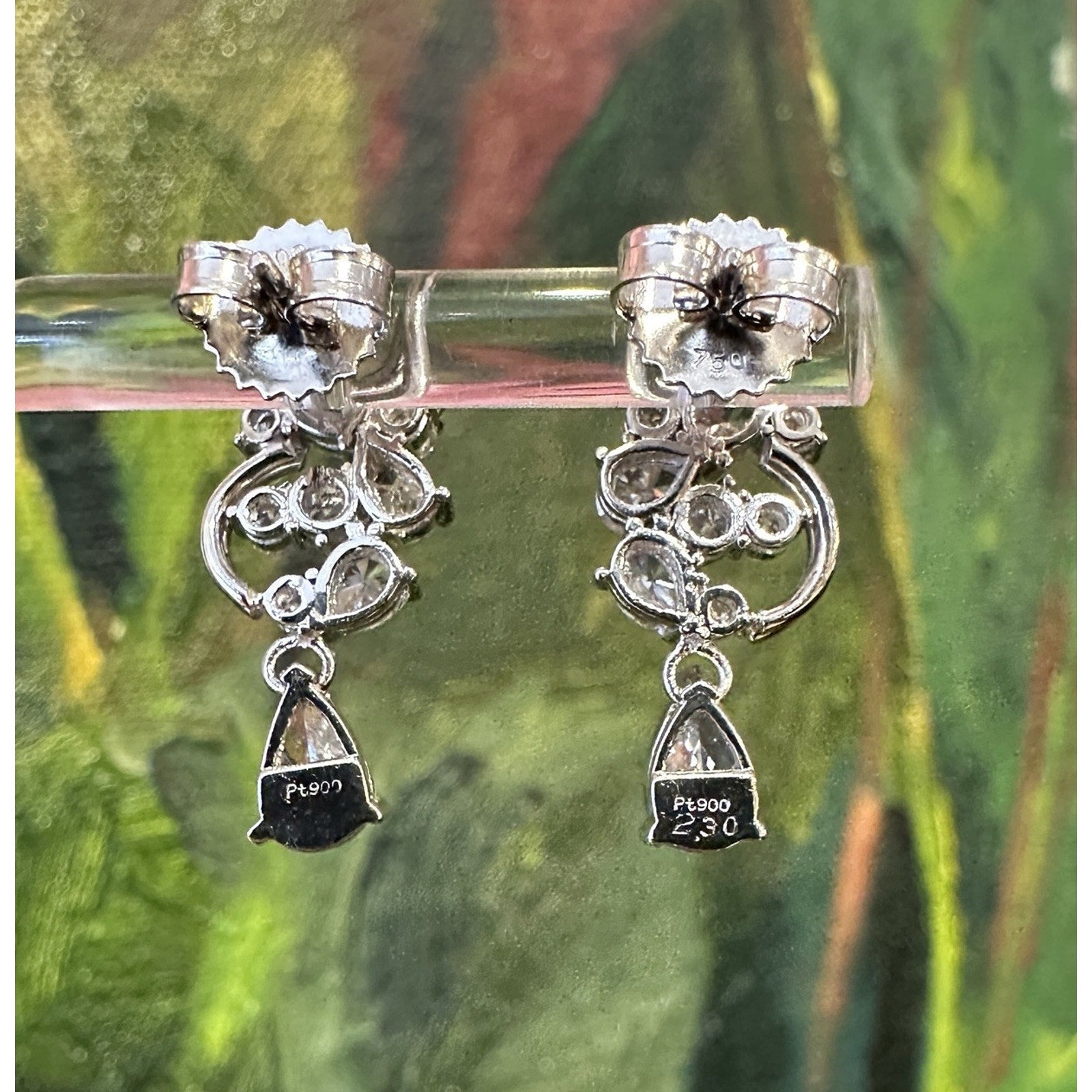 Diamond Cluster Earrings with Pear Diamond Drop in Platinum/18k White Gold