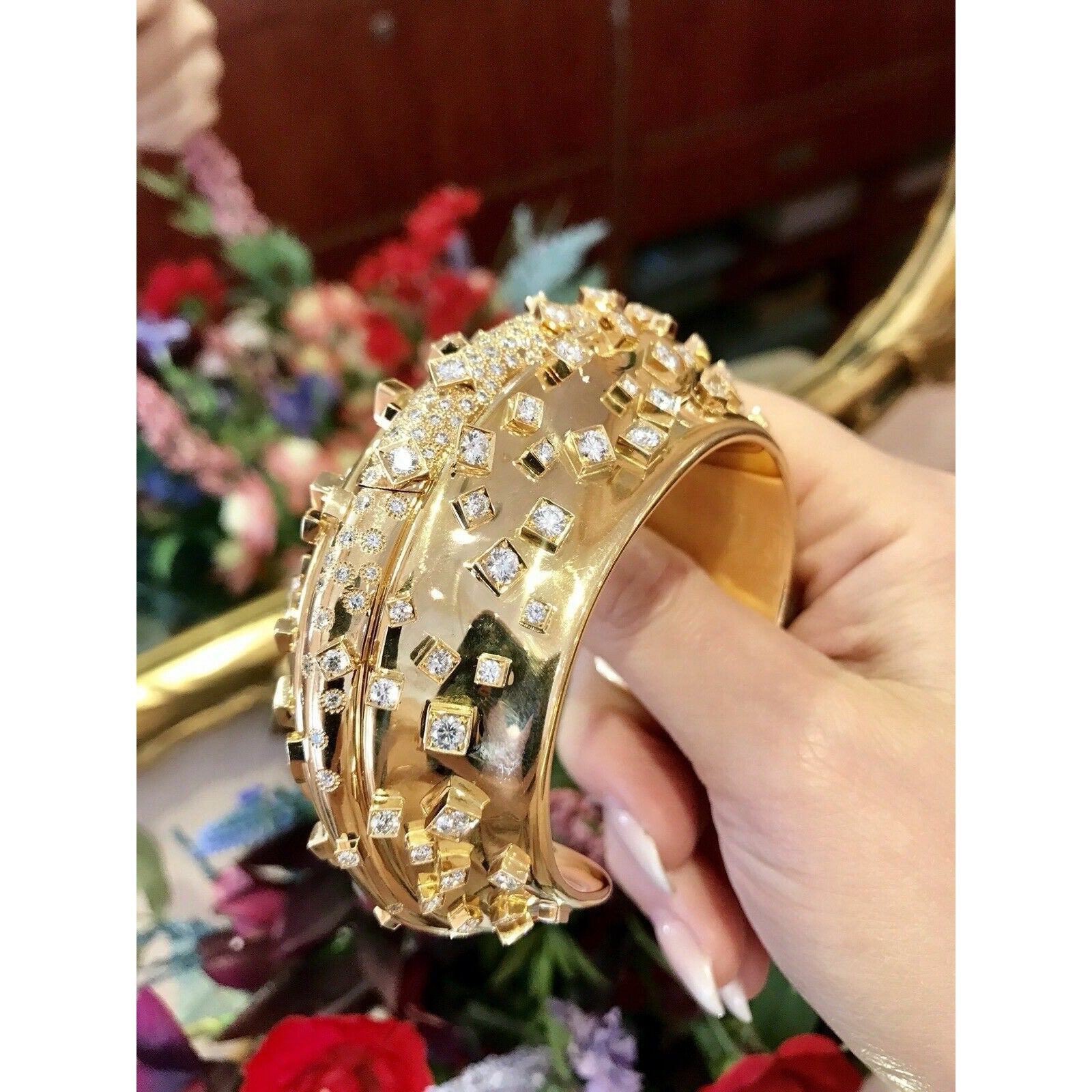 Wilfredo Rosado Diamond Cuff Bracelet in18k Yellow Gold