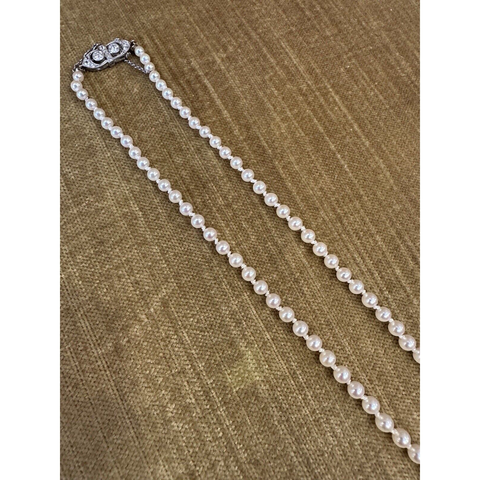 Graduated Pearl Necklace with Vintage French Diamond Clasp in 18k White Gold