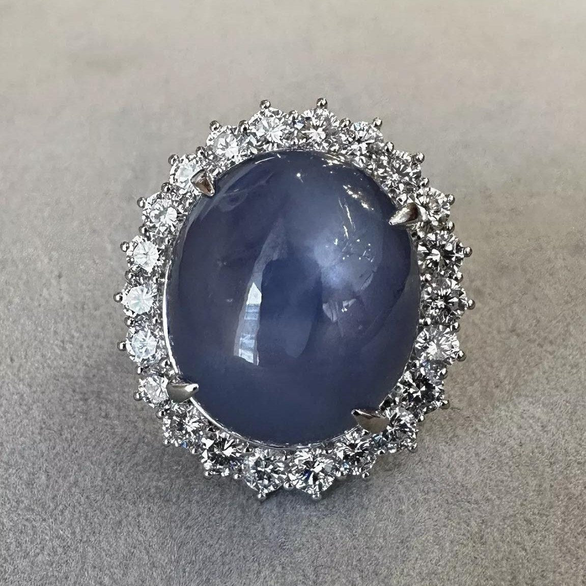 Natural 45.82 ct Star Sapphire and Diamond Ring in Platinum