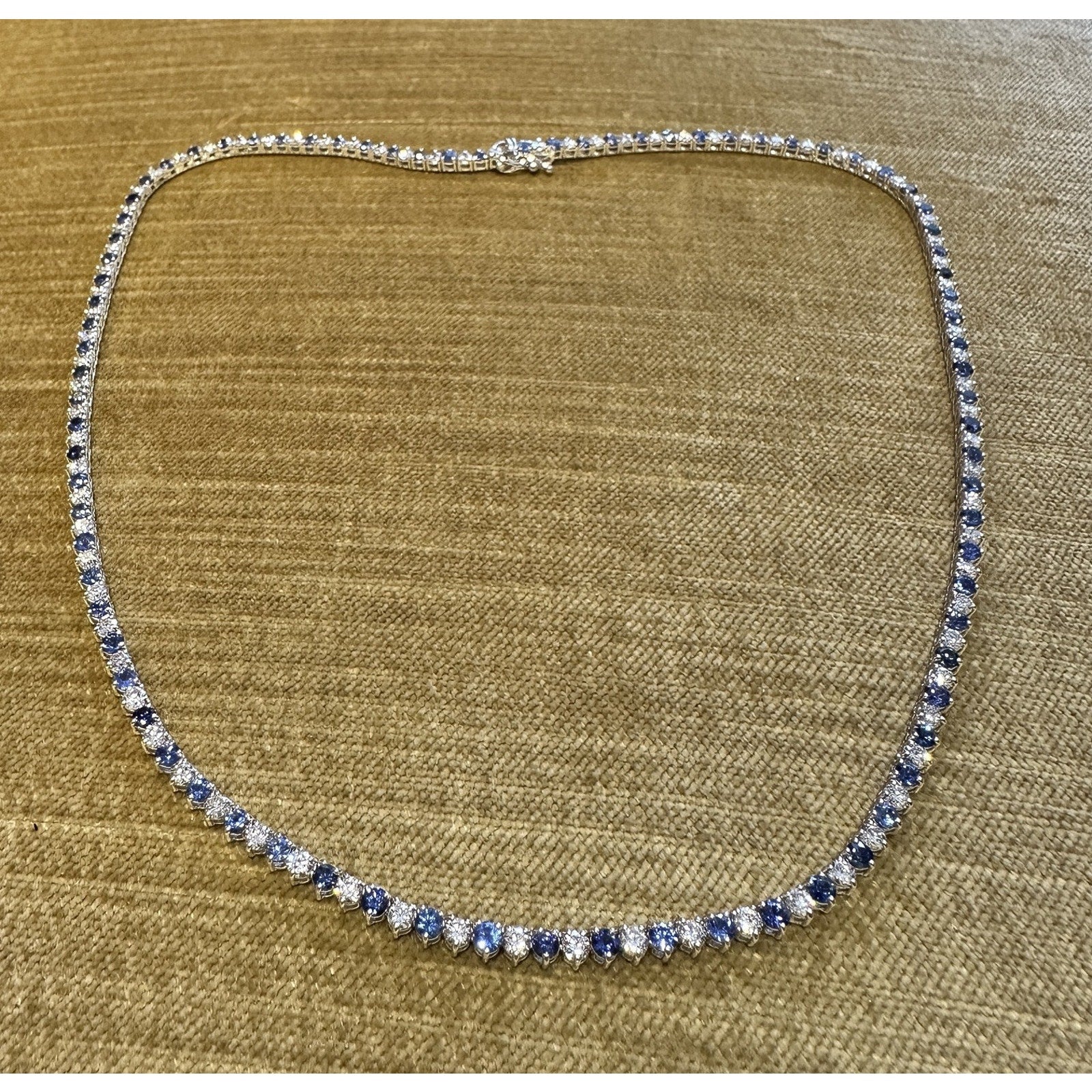 Sapphire & Diamond 3 Prong Tennis Necklace 17" in 18k White Gold