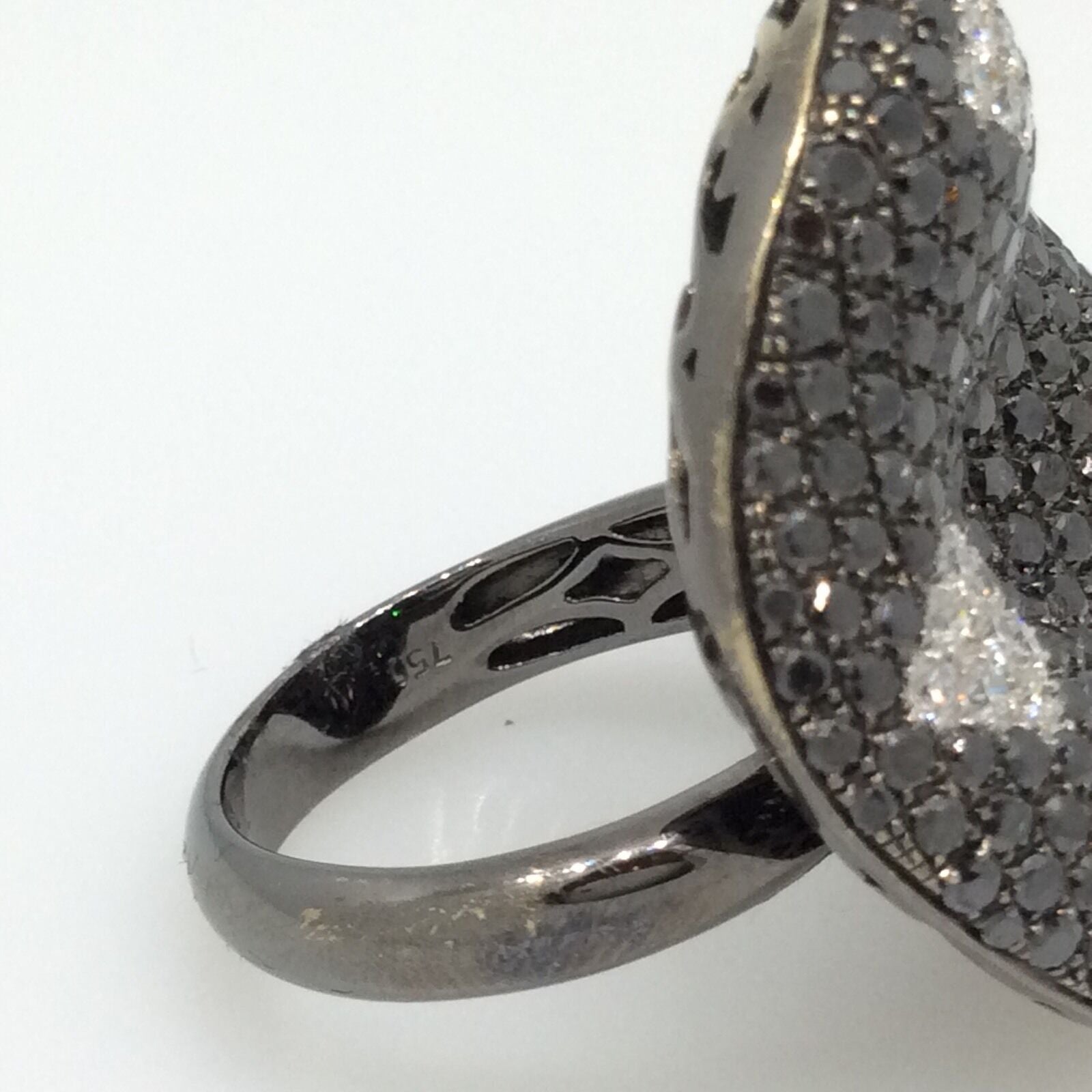 Estate Black and White Diamond Pave Statement Ring in 18k Gold