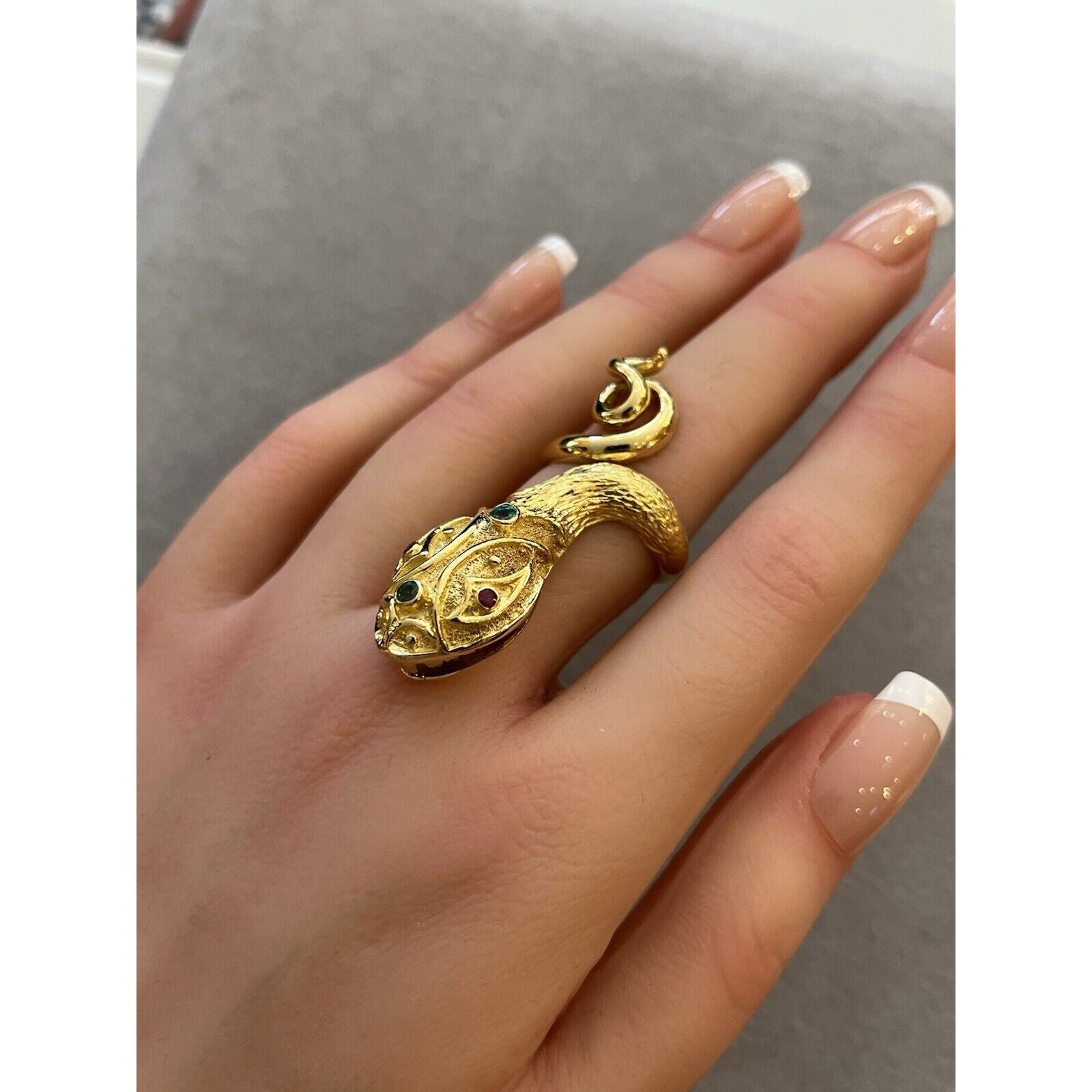 Lalalounis Snake Ring with Ruby and Emeralds in 18k Yellow Gold