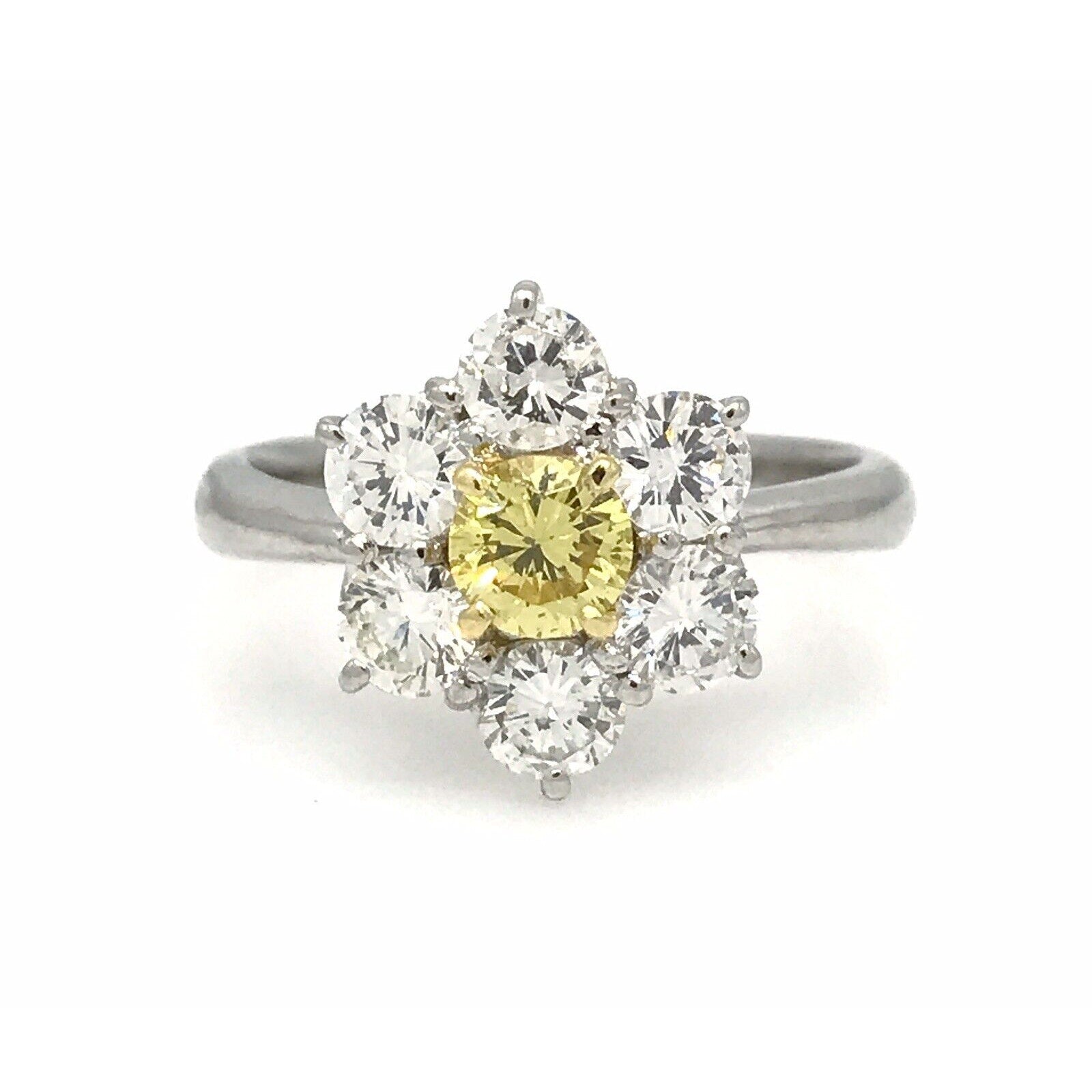GIA Fancy Intense Yellow Diamond Floret Ring in Platinum /18k Gold