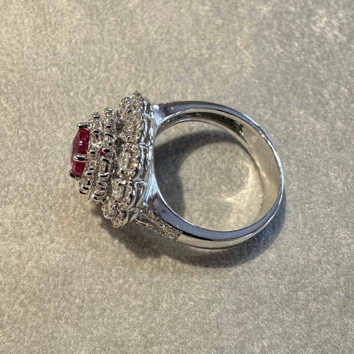 Natural Ruby and Diamond Flower Cluster Ring in 18k White Gold