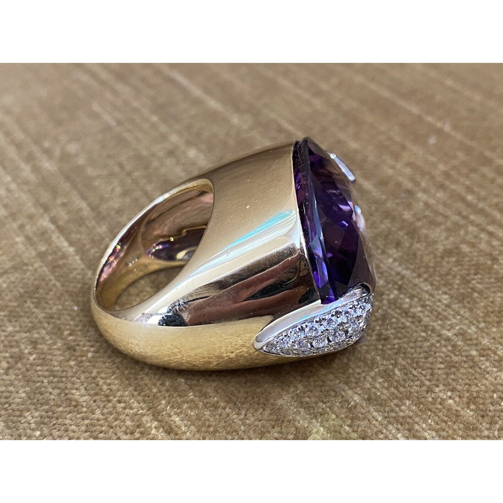 Large 54.03 cts Amethyst & Diamond Cocktail Ring in Plat & 18k Gold