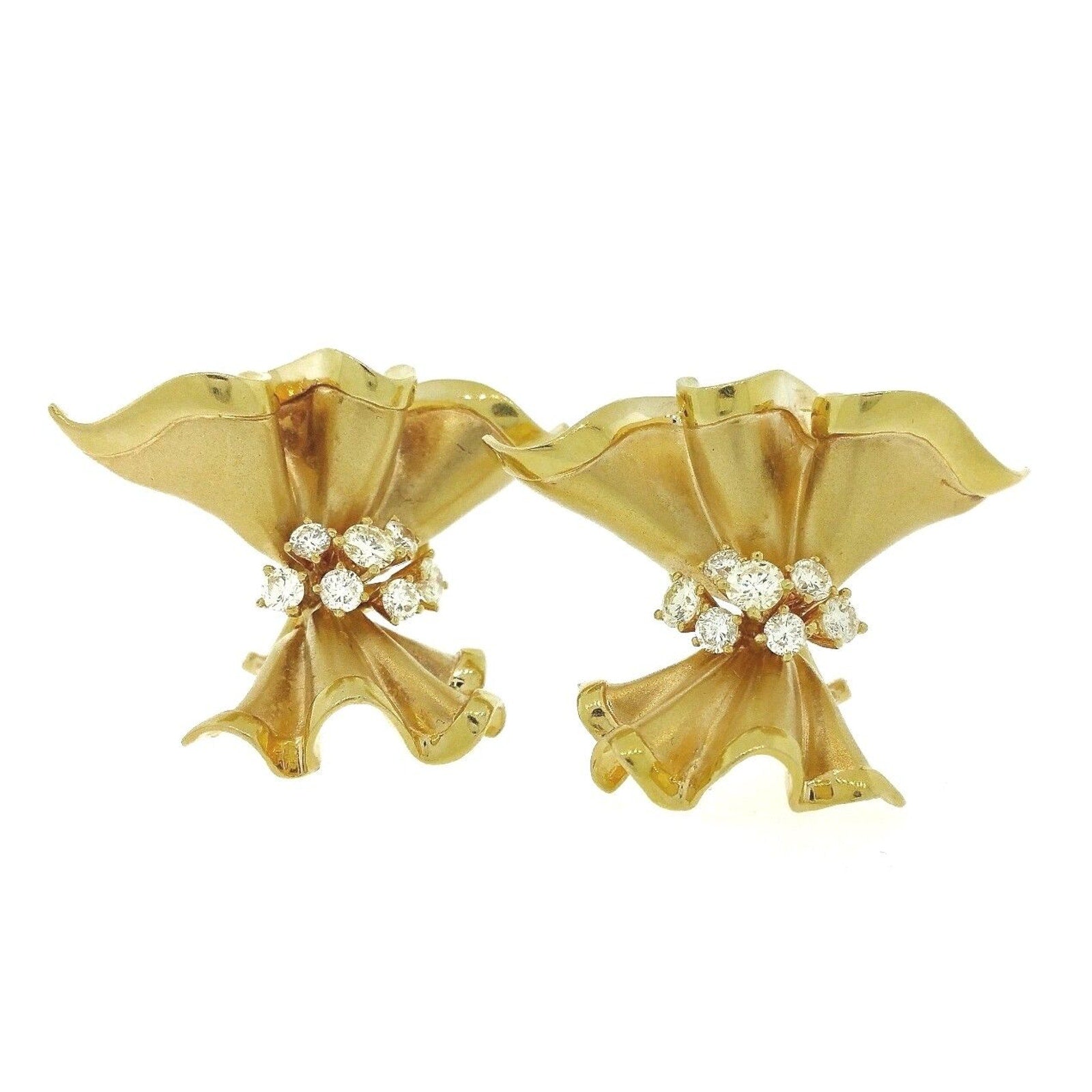Ruffled Bow Diamond Earrings in 18k Yellow Gold