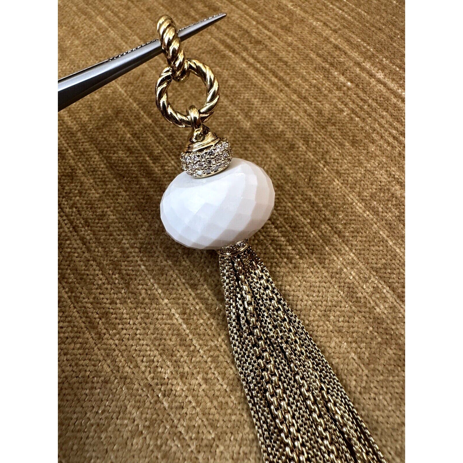 David Yurman White Onyx, Pearl & Diamond Tassel Pendant 18k Yellow Gold