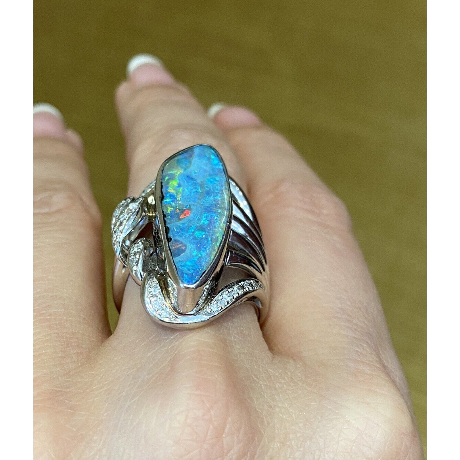 7.89 cts Boulder Opal & Diamond Cocktail Ring in Platinum