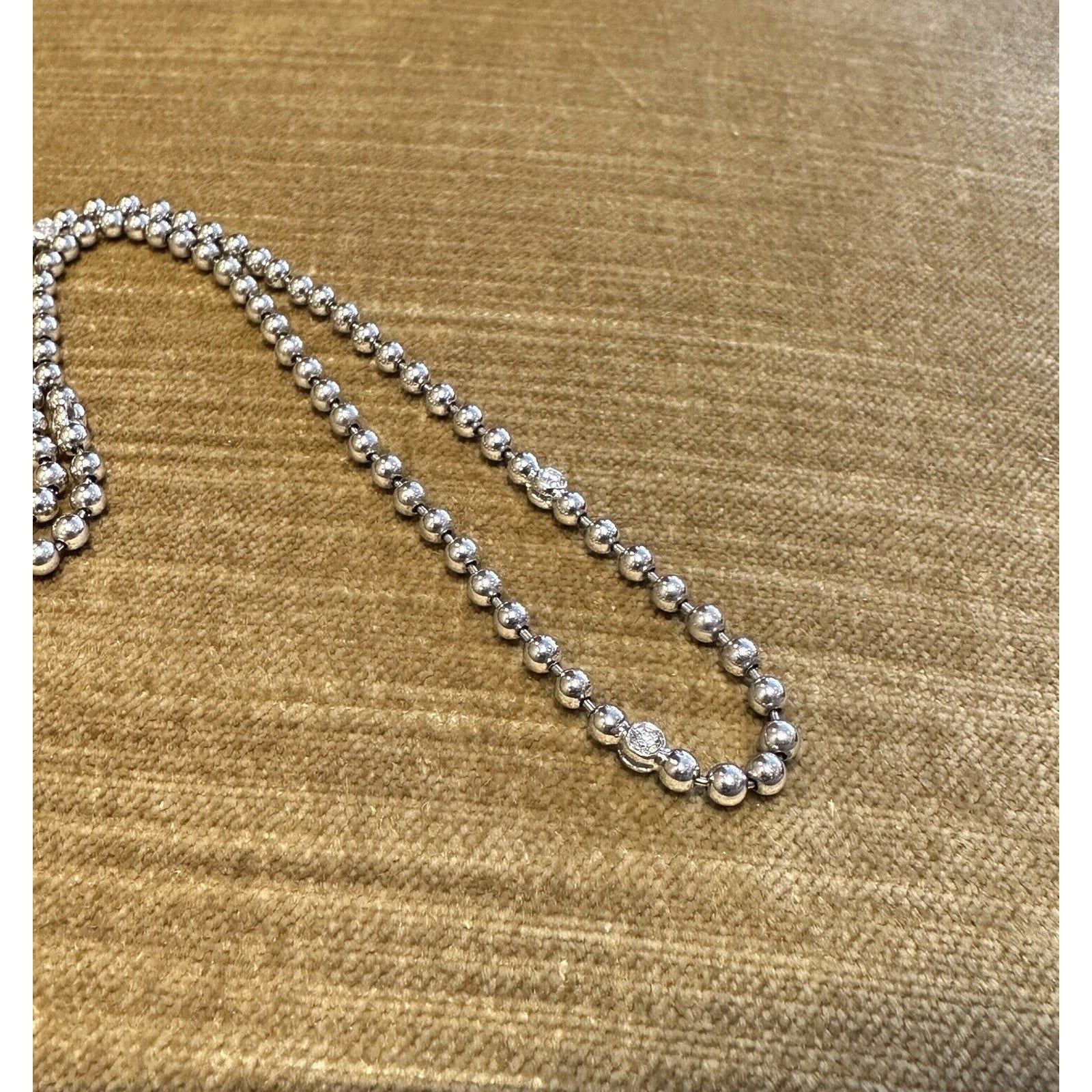 18k White Gold Bead Chain with Bezel Set Diamonds 23" Long