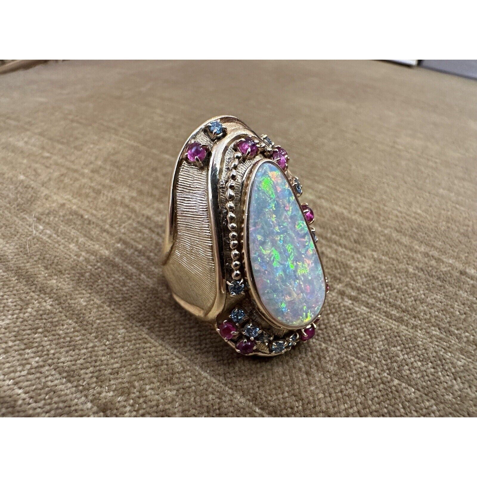 Large Opal, Ruby and Diamond Ring in 18k Yellow Gold - HM1725SI