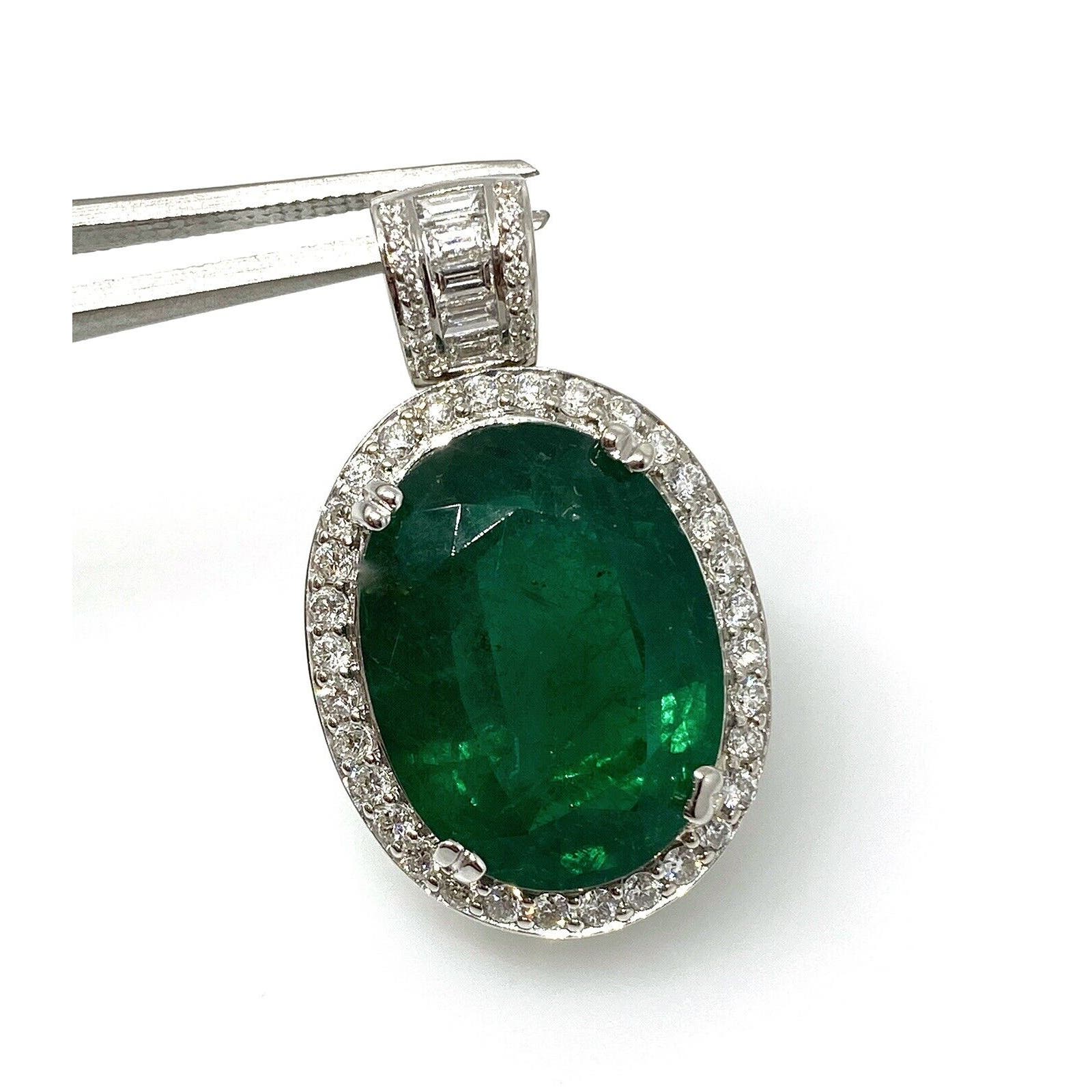 GIA Certified 11.76 ct Oval Emerald & Diamond Pendant in 18k White Gold-HM2316R5