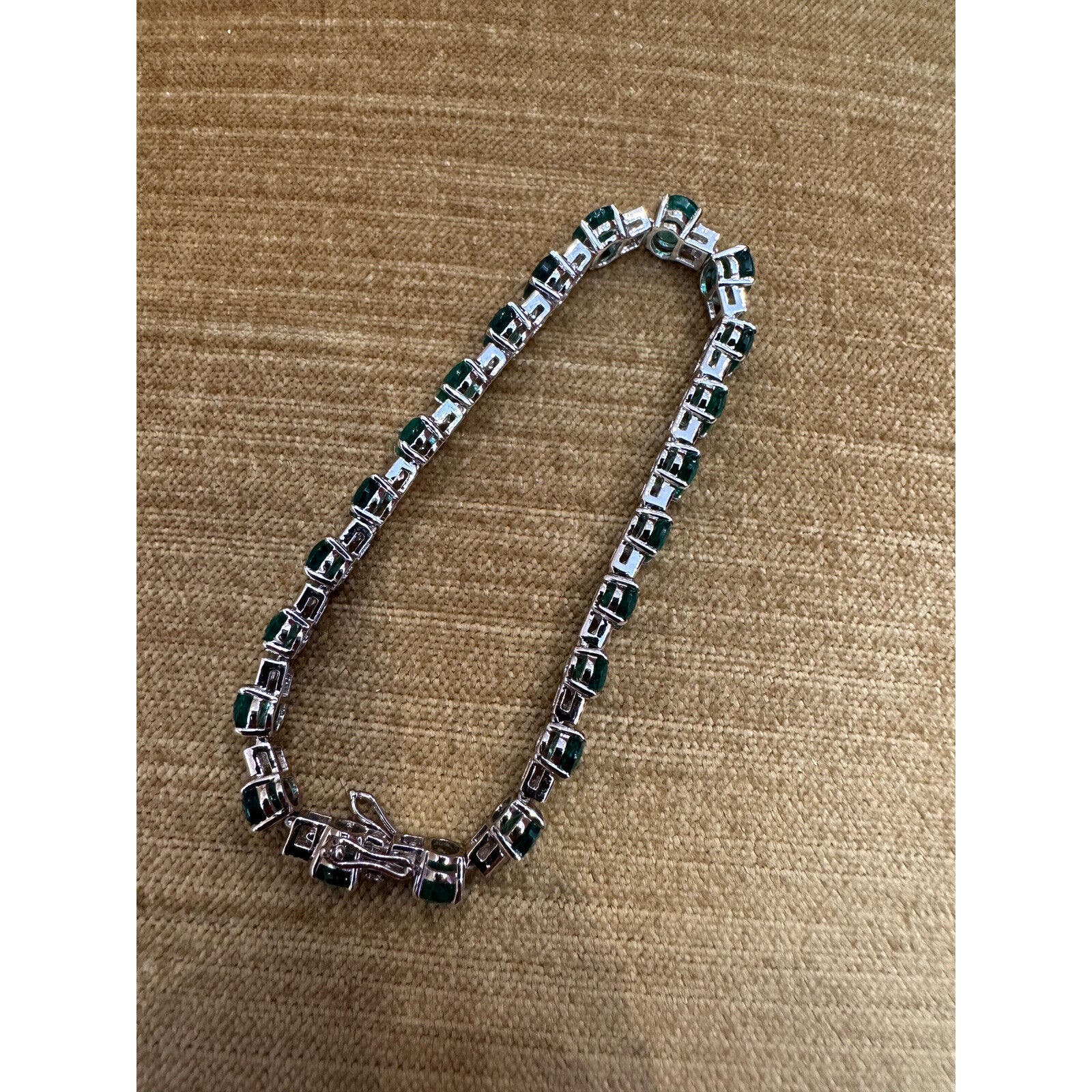 Oval Emerald & Diamond Line Bracelet 19.8 cttw in 18k White Gold - HM2517IE