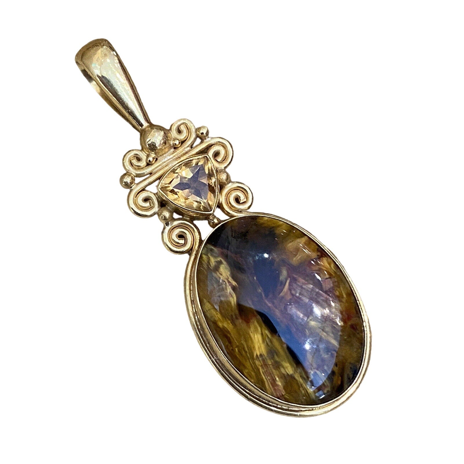 Tiger Eye and Citrine Pendant in 22k Yellow Gold by Sajen