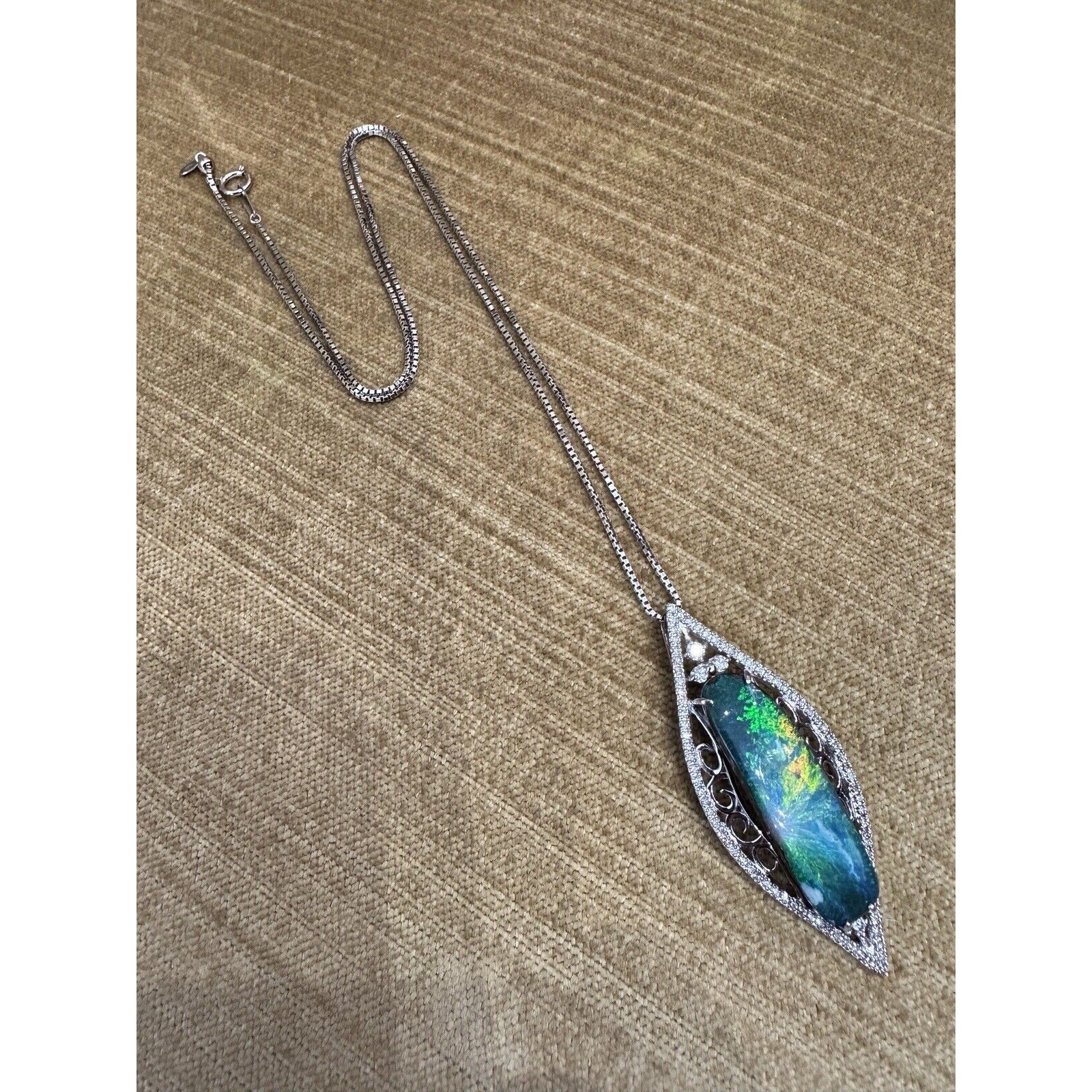 Boulder Opal and Diamond Pendant Necklace in Platinum