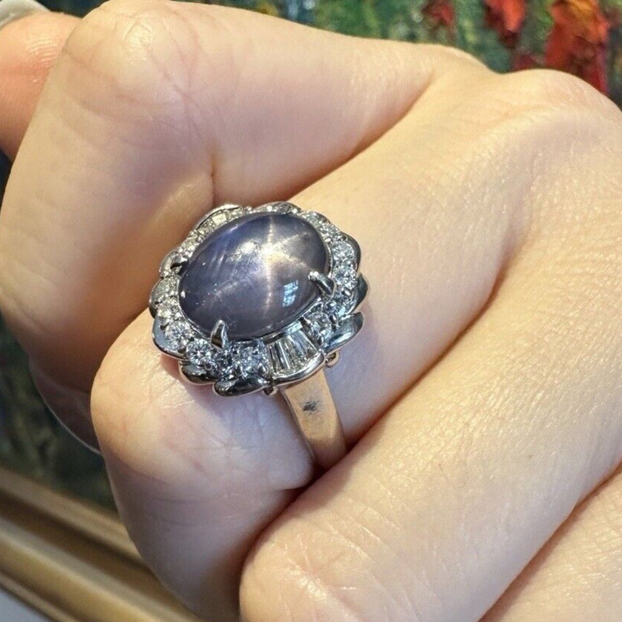 7.29 carat Natural Star Sapphire and Diamond Ring in Platinum