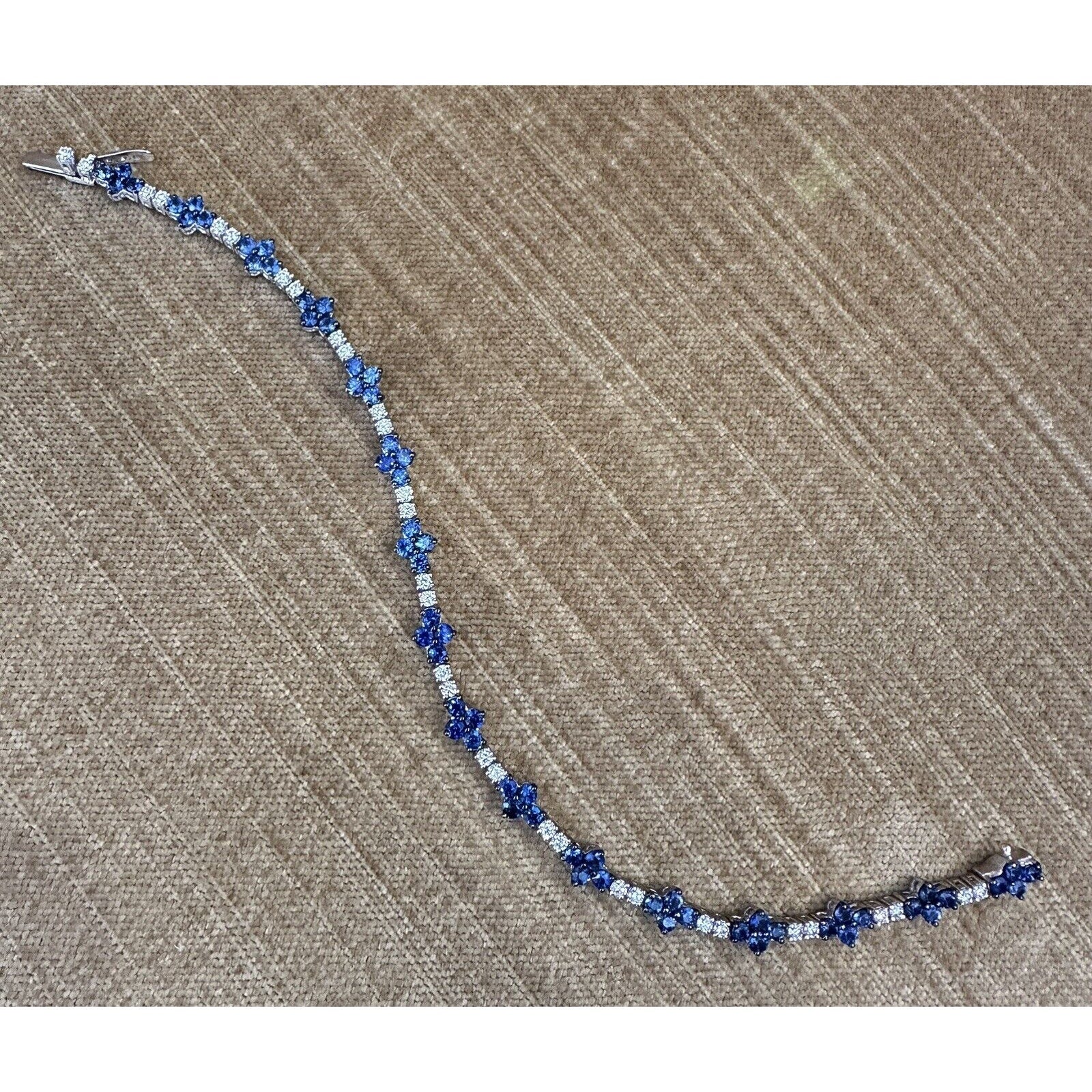 Blue Sapphire and Diamond Line Bracelet in 18k White Gold