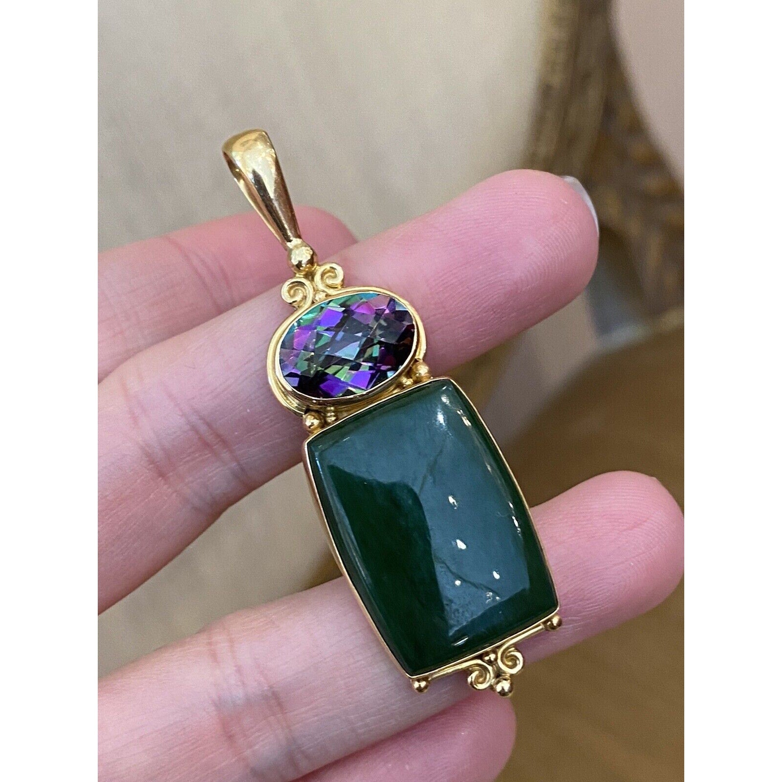 Mystic Topaz and Jade Pendent in 18k Yellow Gold by Sajen