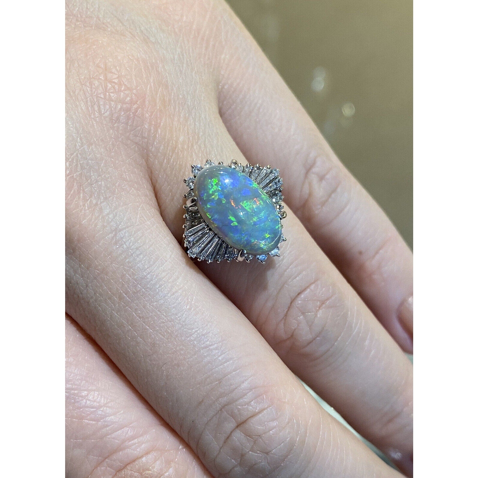 3.53 ct Black Opal & Diamond Ballerina Cocktail Ring in Platinum