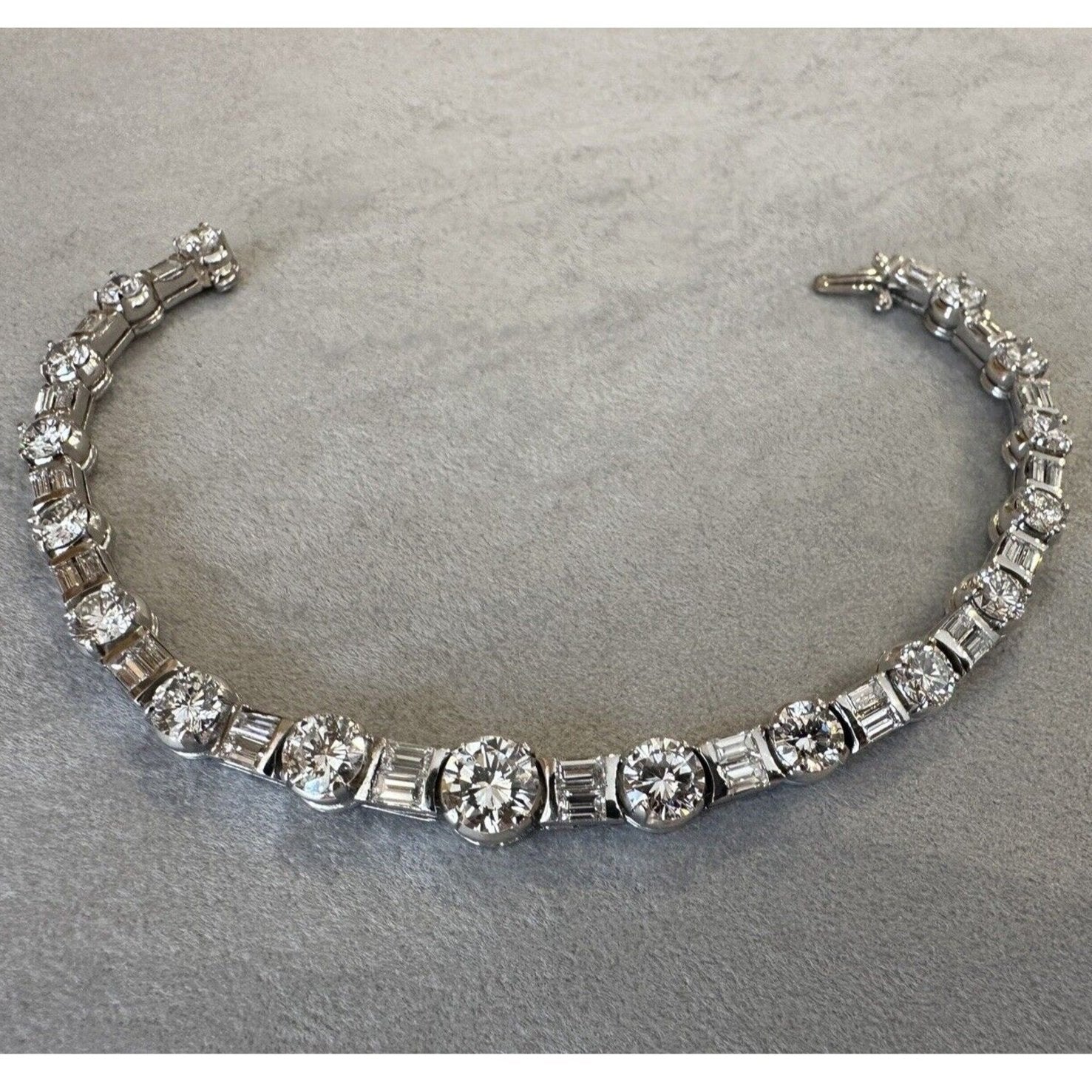 Vintage 10 ctw Diamond Bracelet with Rounds and Baguettes in Platinum