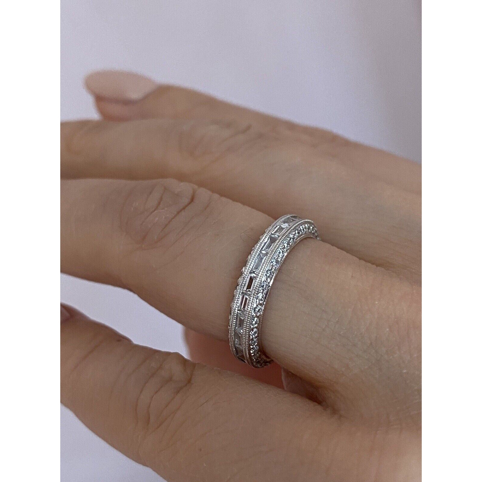 Diamond Eternity Band with Baguettes and Rounds 1.79 carat total weight Size 6 in 18k White Gold