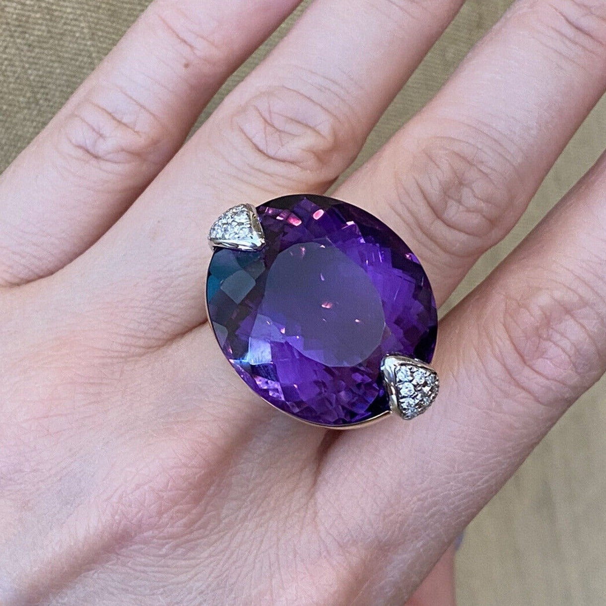 Large 54.03 cts Amethyst & Diamond Cocktail Ring in Plat & 18k Gold