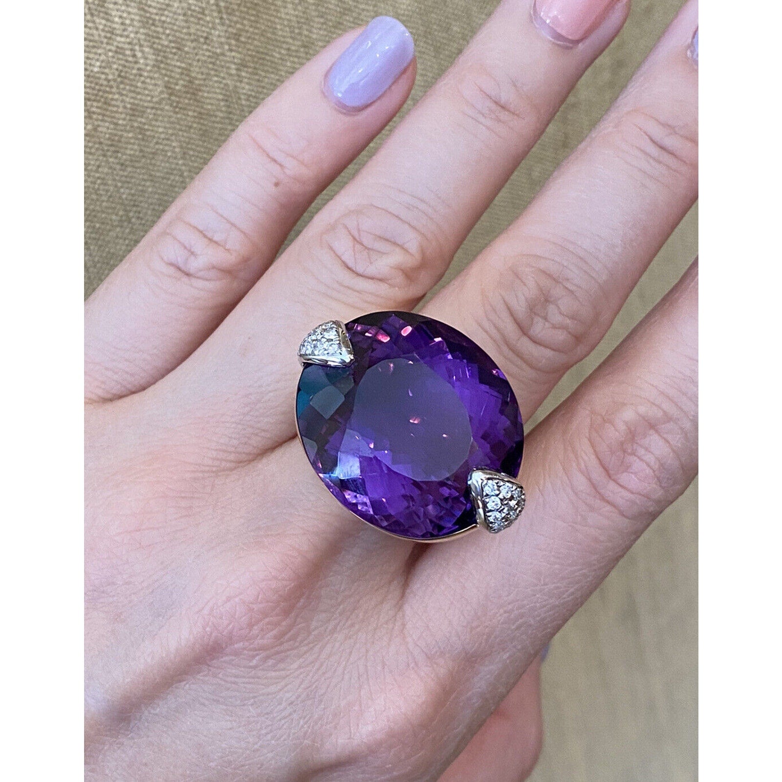 Large 54.03 cts Amethyst & Diamond Cocktail Ring in Plat & 18k Gold