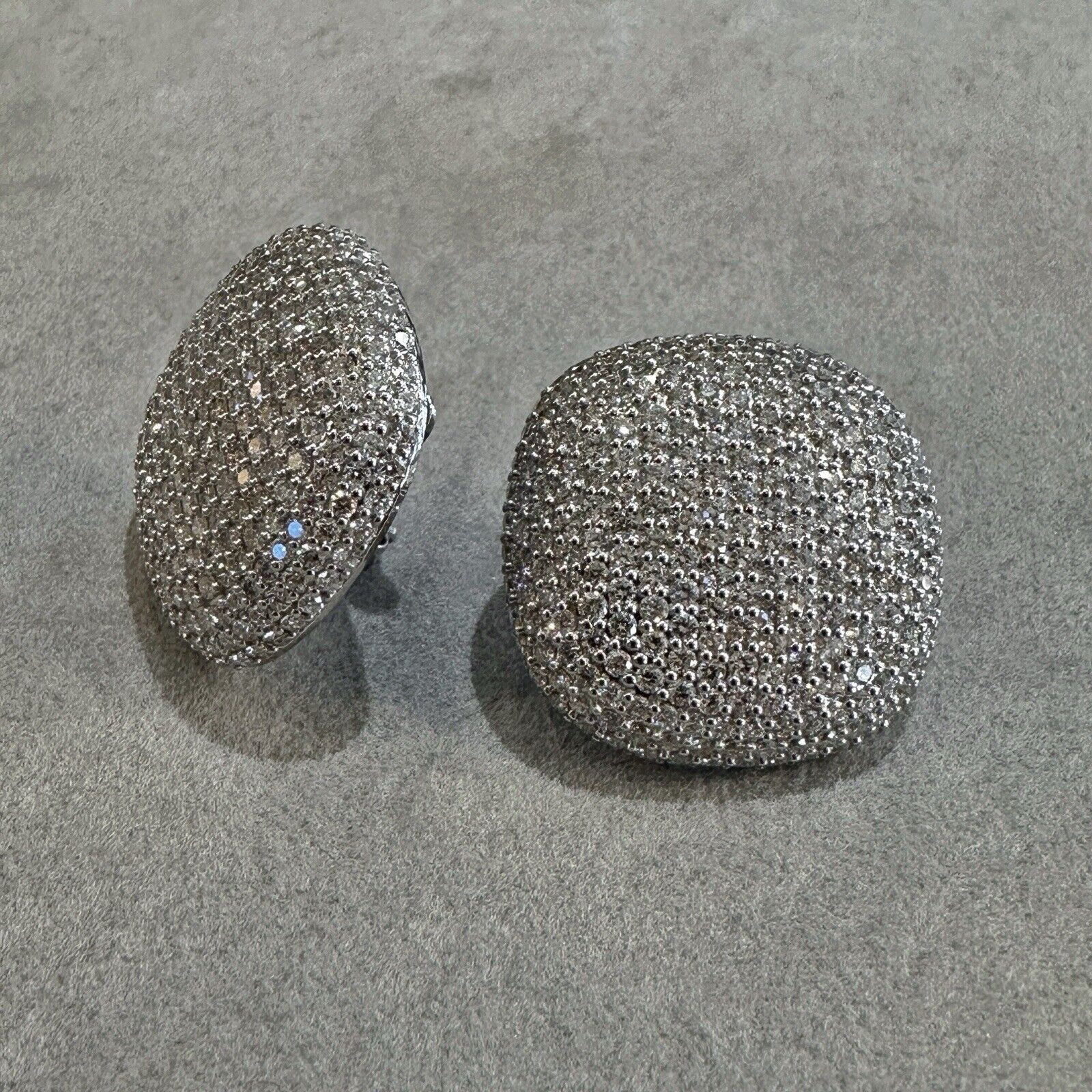 Large Pave Diamond Cushion Button Earrings 6.93cttw in 18k White Gold