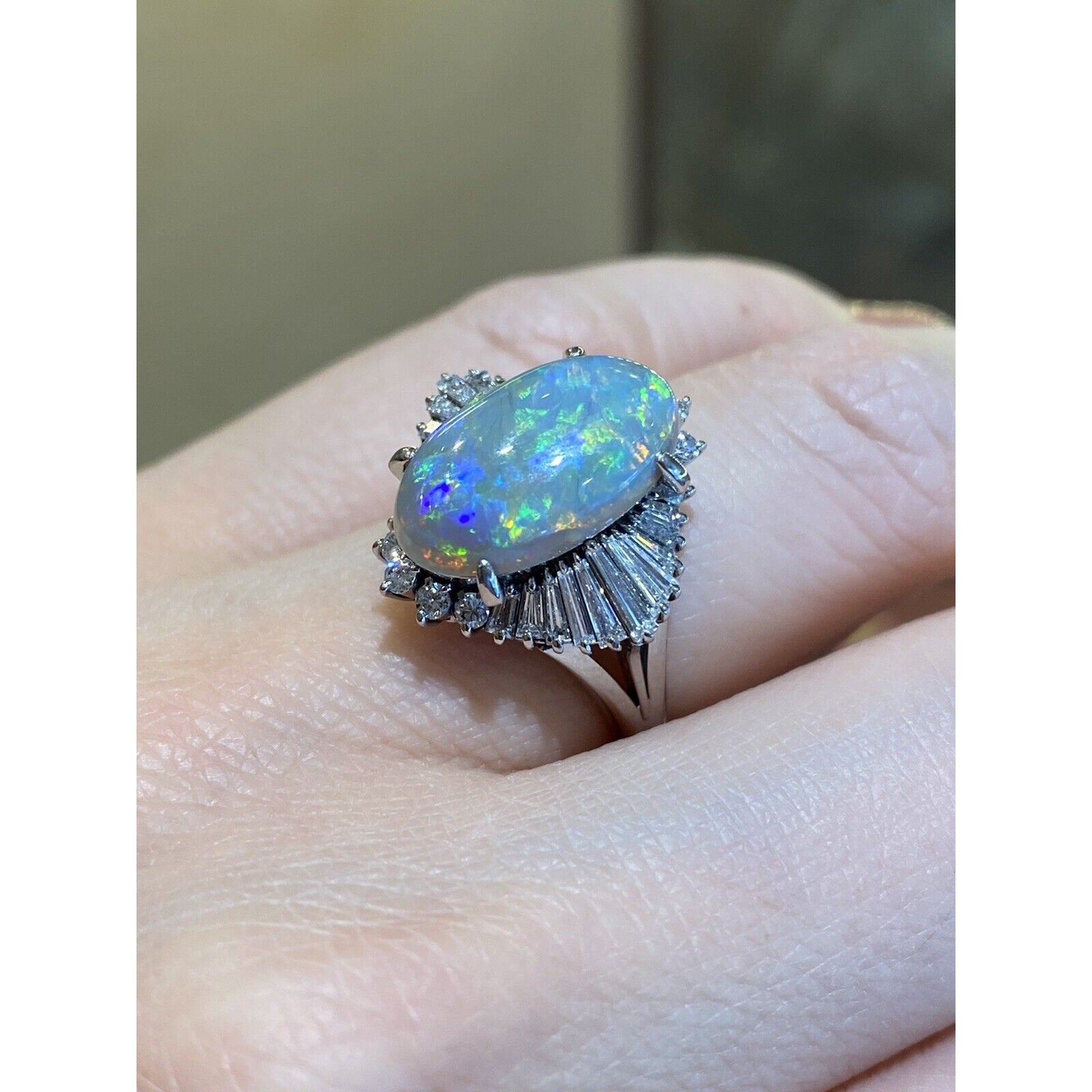 3.53 ct Black Opal & Diamond Ballerina Cocktail Ring in Platinum