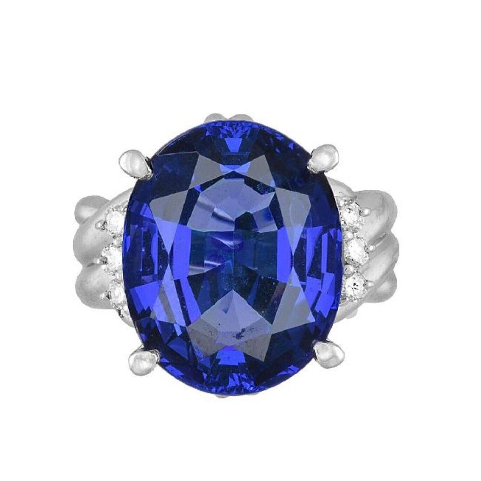 GIA 12.80 carats Oval Tanzanite & Diamond Cocktail Ring in Platinum - HM2171B