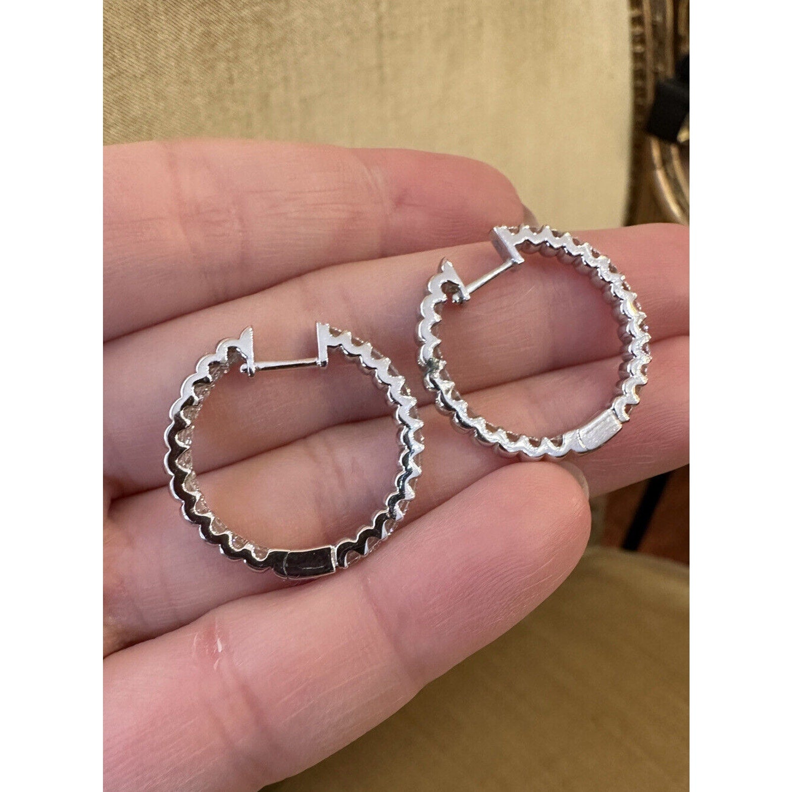 2 cts Single Row Diamond Round Hoop Earrings in 18k White Gold