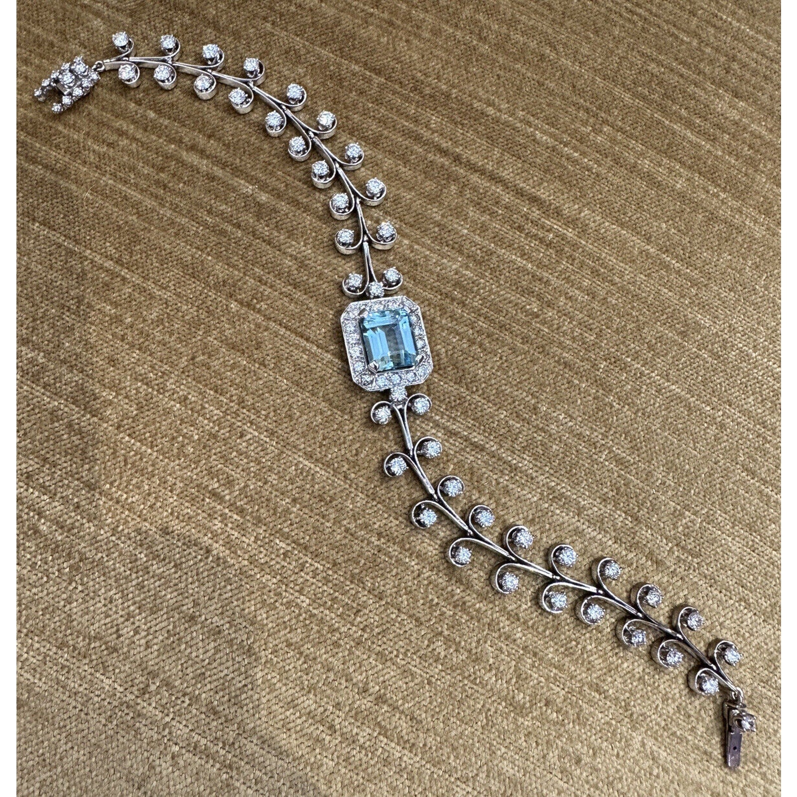 Vintage Aquamarine & Diamond Bracelet in Platinum 7.5 inches