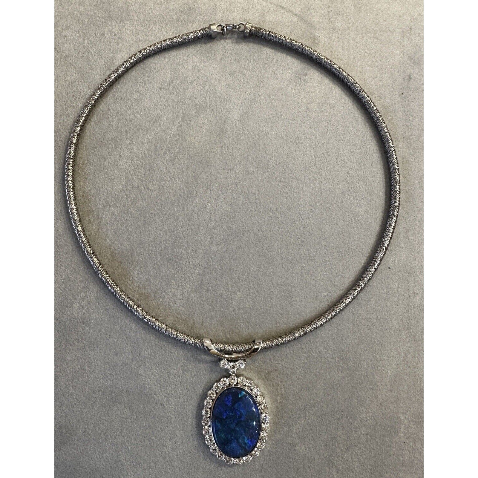 Large Black Opal and Diamond Pendant Necklace in Platinum/18k Gold