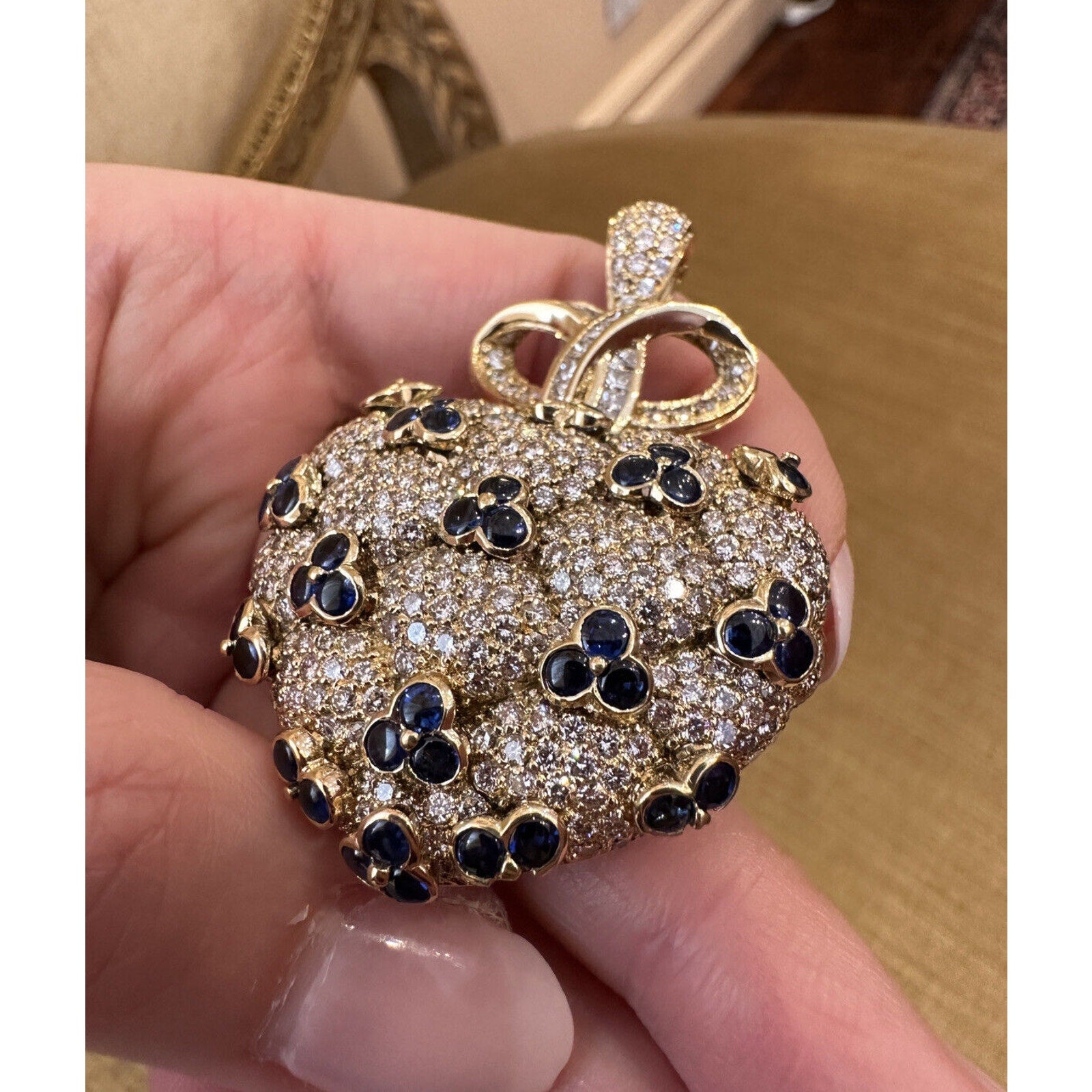 Large Sapphire and Diamond Heart Locket Pendant in 18k Yellow Gold - HM2499ZZ