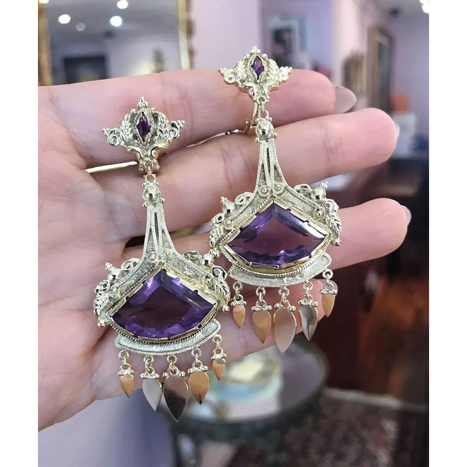 Vintage Italian 18k Gold Earrings With Amethyst orders Stone