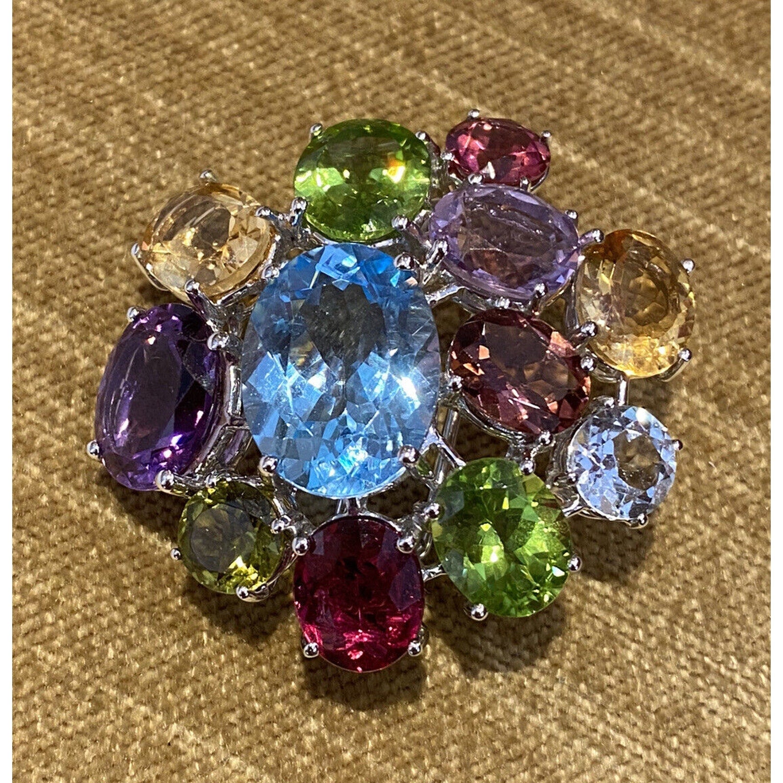 Multi-colored Gems Brooch by Asprey in 18k White Gold