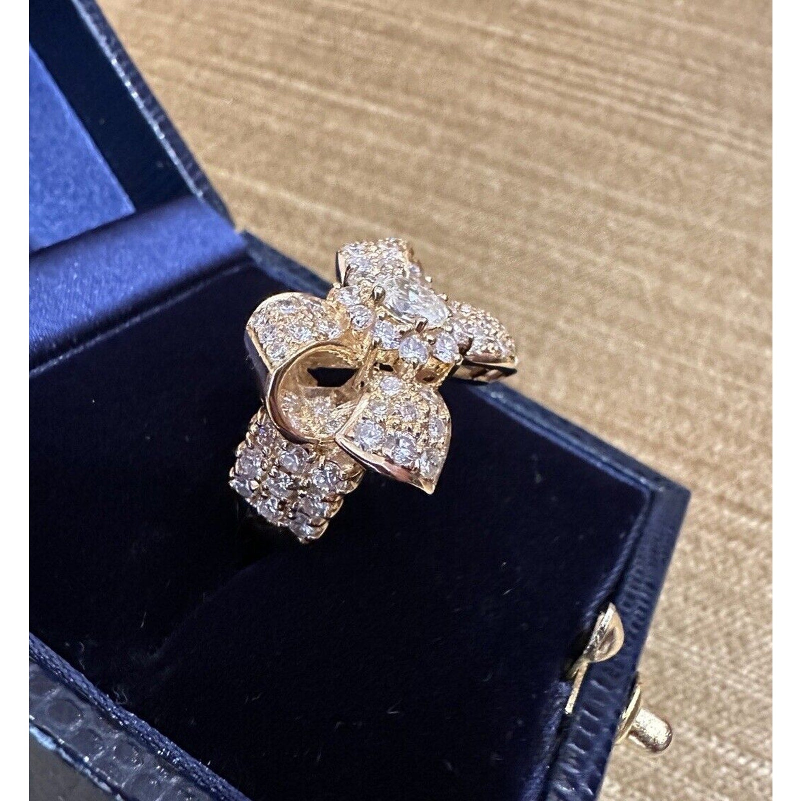 Diamond Bow Ring with Oval Center 2.37 cttw in 18k Yellow Gold