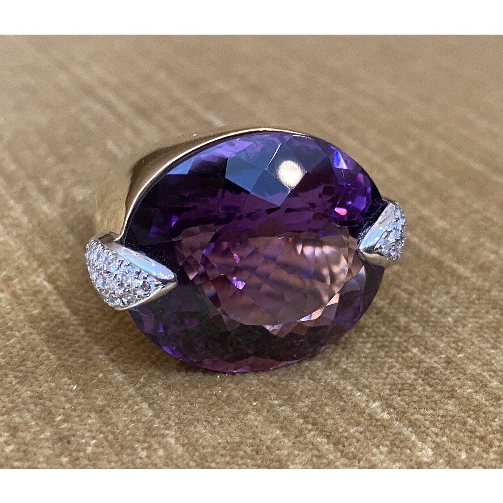 Large 54.03 cts Amethyst & Diamond Cocktail Ring in Plat & 18k Gold