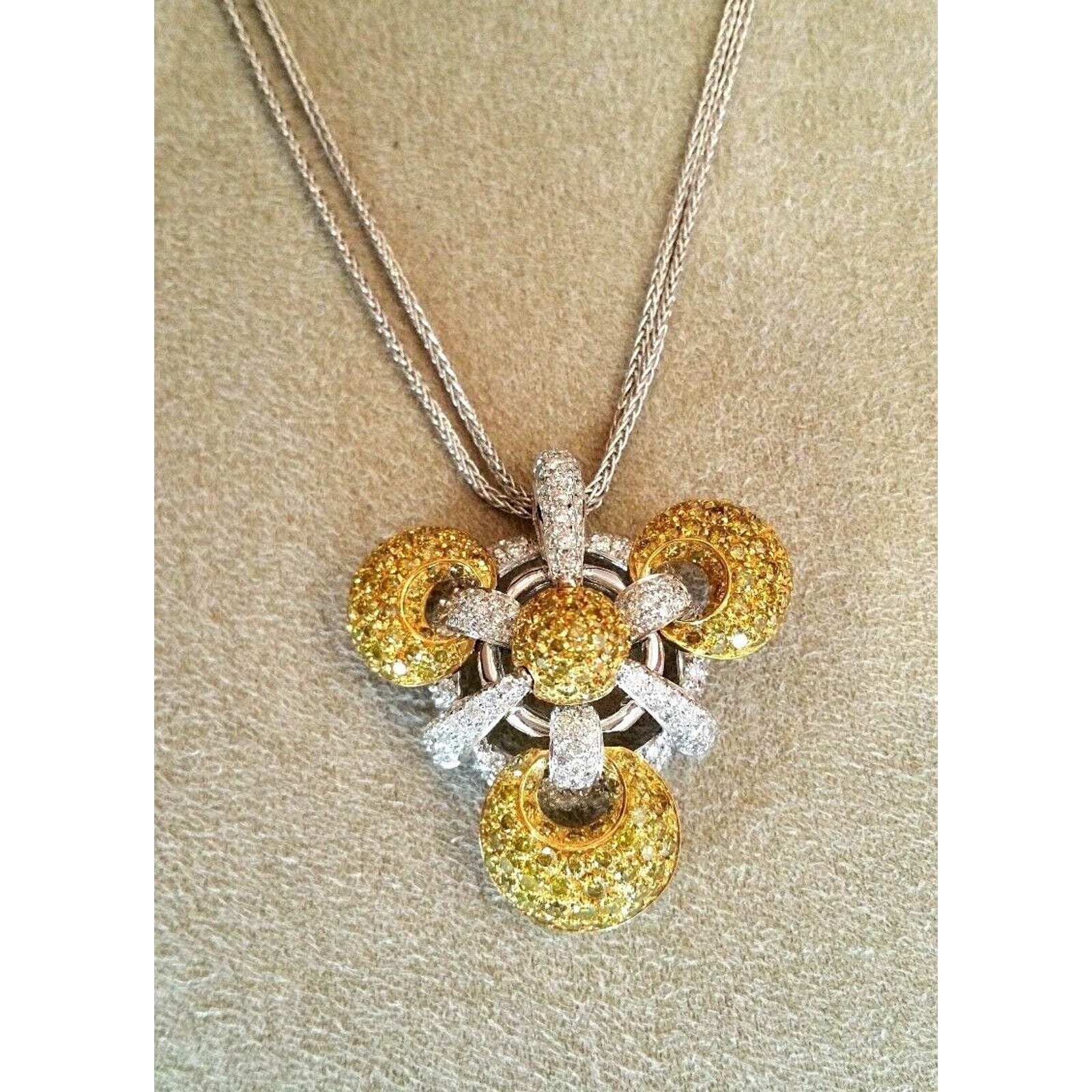 Yellow and White Diamond Pave Pendant Necklace in 18k Gold