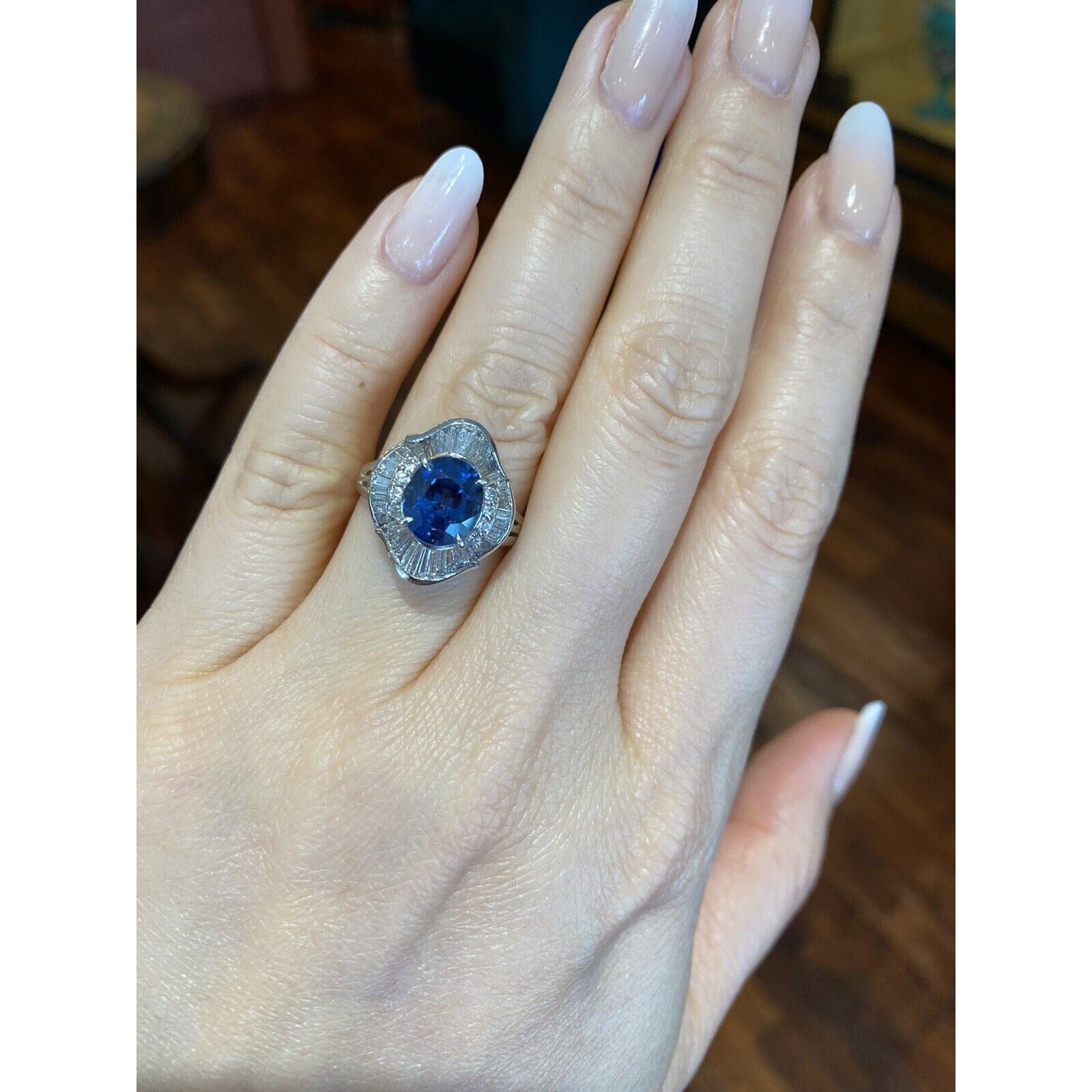 Estate 2.89 carat Oval Sapphire and Diamond Ring in Platinum