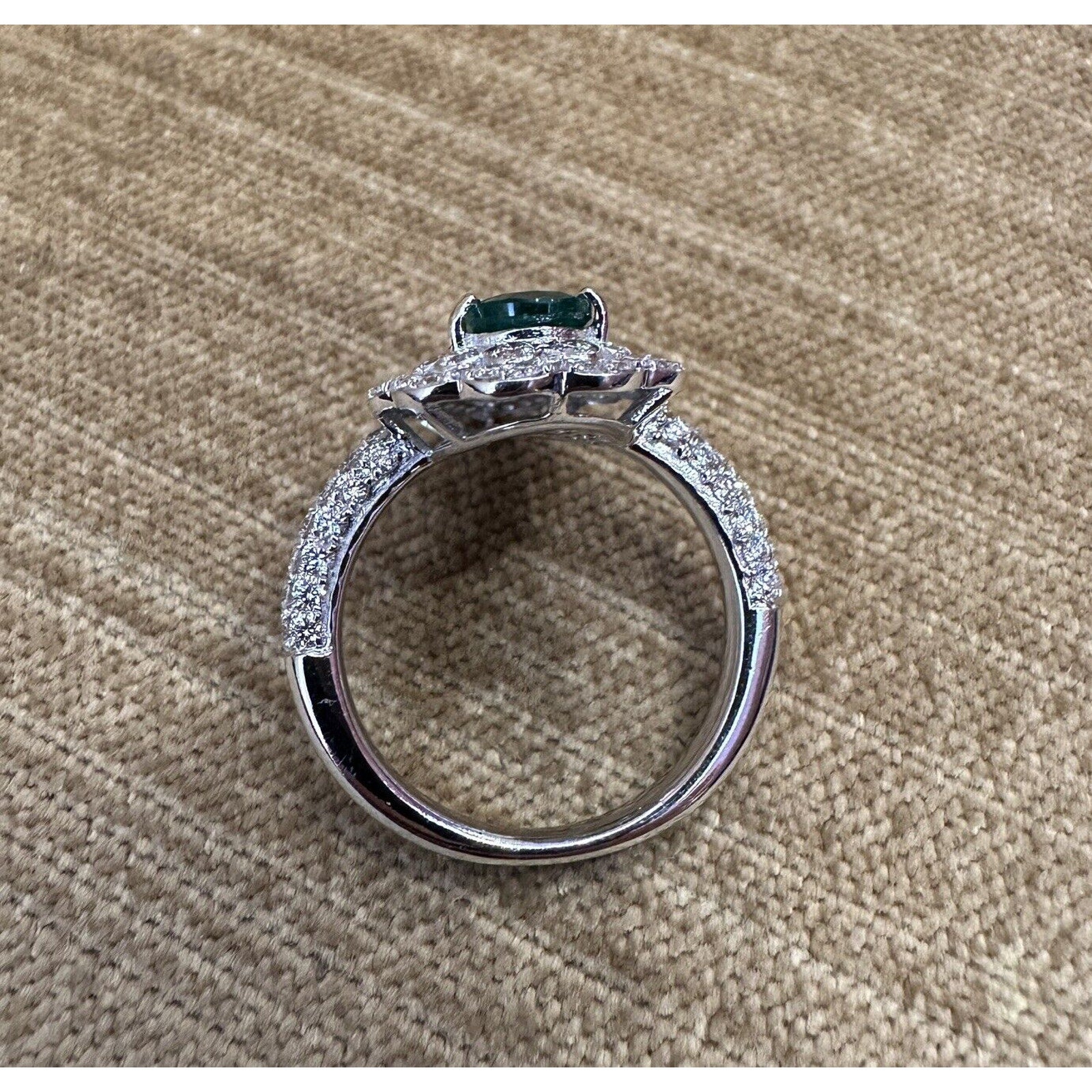 Pear Shaped Emerald and Diamond Ring in 18k White Gold - HM2560B