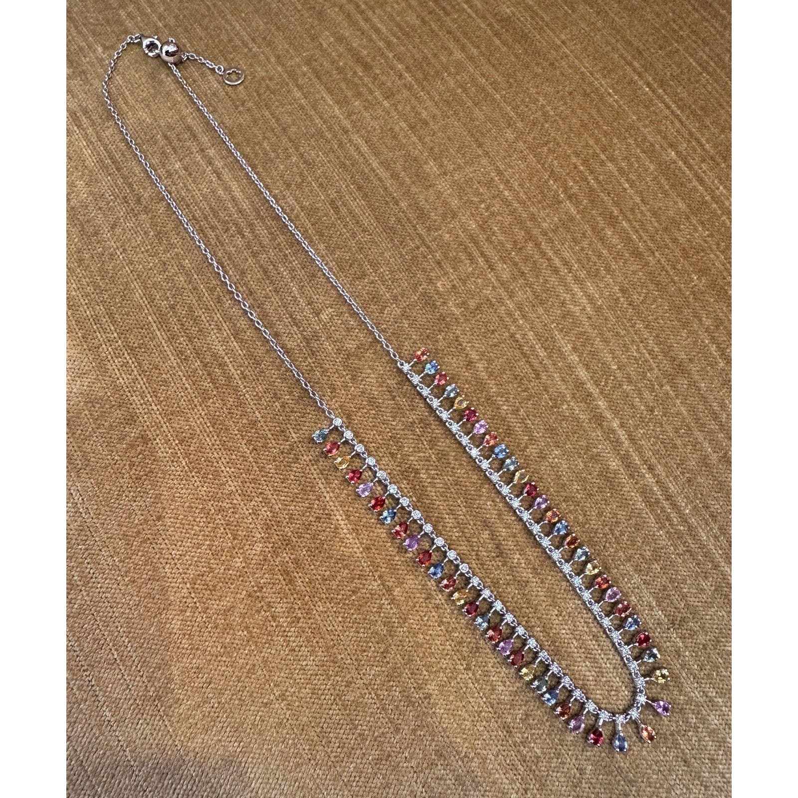 Multicolor Sapphire and Diamond Drop Choker Necklace in 18k White Gold-HM2559A